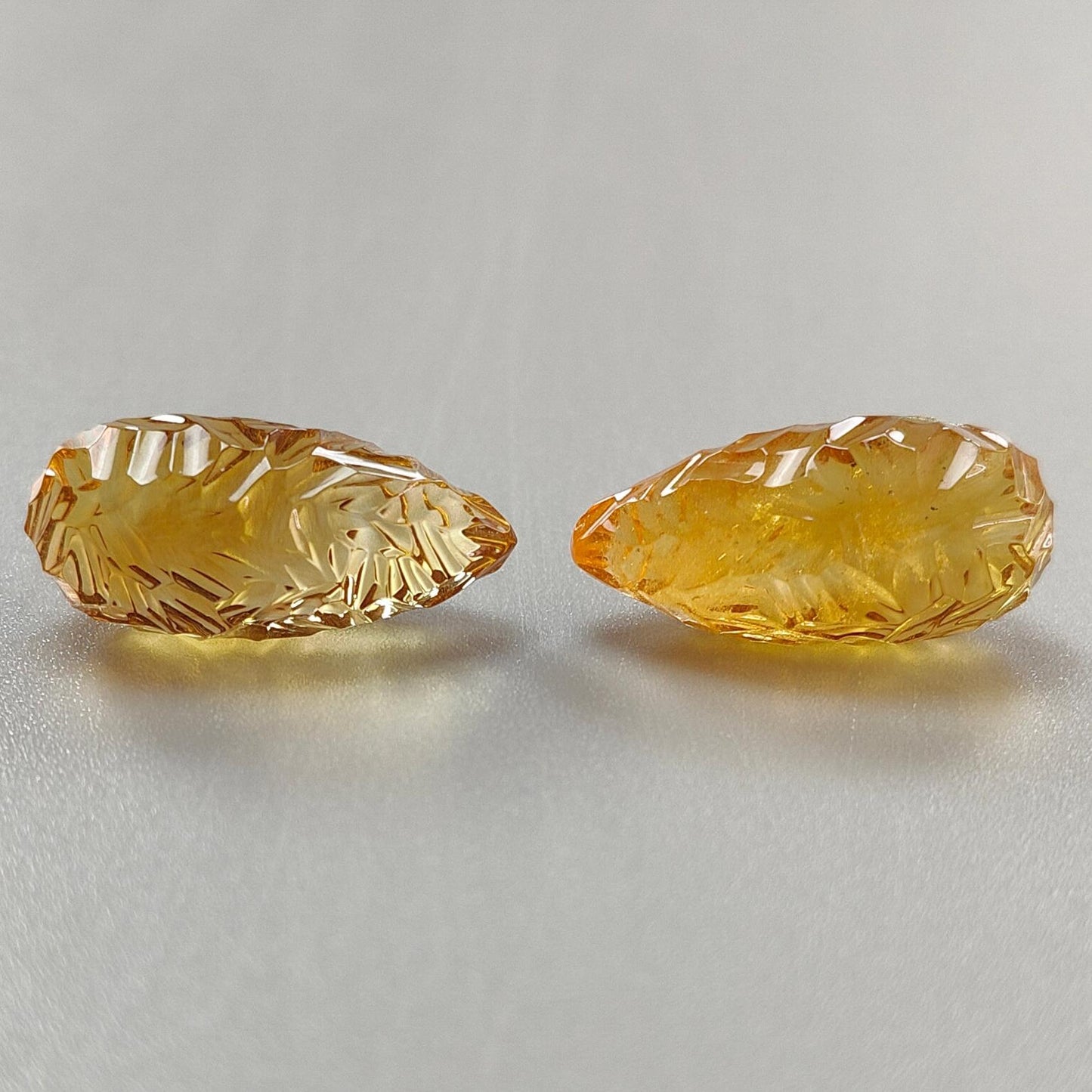 Citrine Gemstone Carving: 43.40cts Natural Untreated Unheated Yellow Citrine Hand Carved Teardrops Shape 25mm Pair November Birthstone