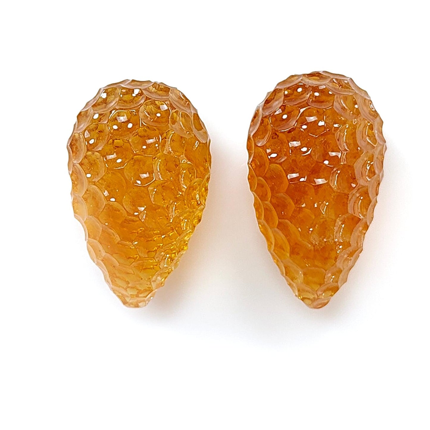 Citrine Gemstone Carving: 57.20cts Natural Untreated Yellow Citrine Hand Carved Teardrops Shape 24mm - 25mm 2pcs November Birthstone