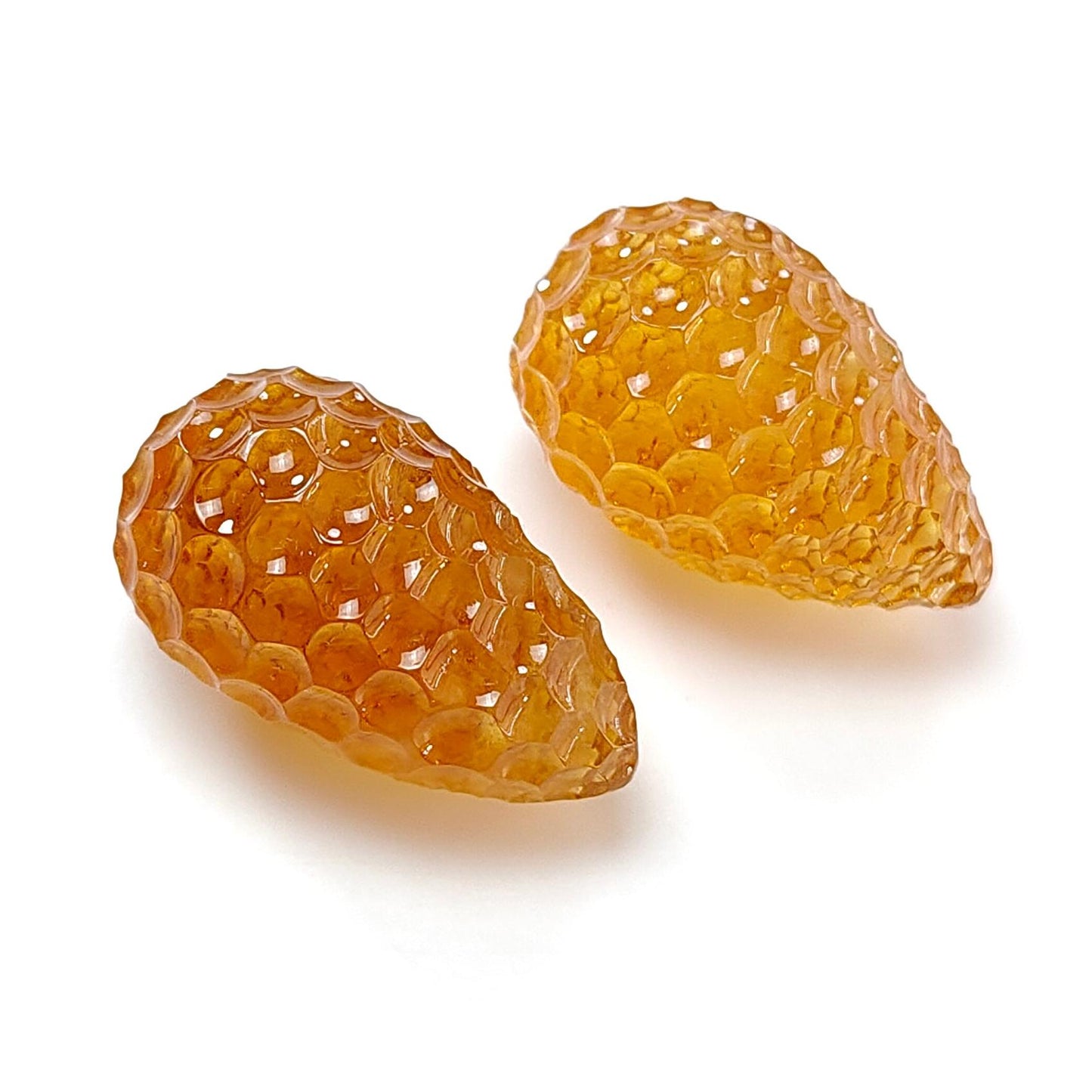 Citrine Gemstone Carving: 57.20cts Natural Untreated Yellow Citrine Hand Carved Teardrops Shape 24mm - 25mm 2pcs November Birthstone