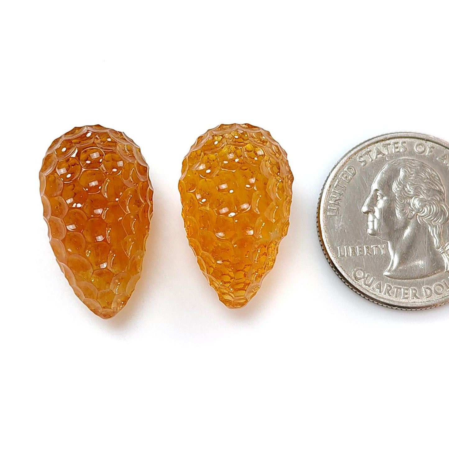 Citrine Gemstone Carving: 57.20cts Natural Untreated Yellow Citrine Hand Carved Teardrops Shape 24mm - 25mm 2pcs November Birthstone