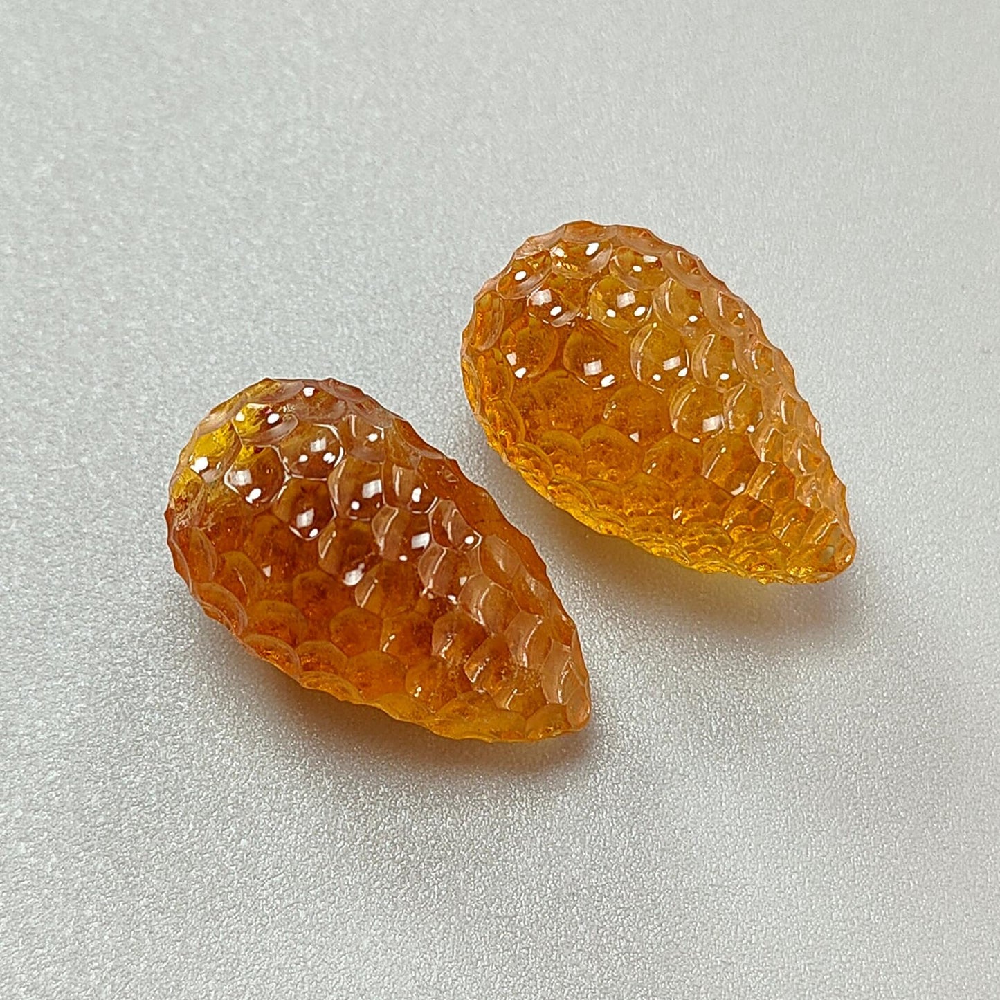 Citrine Gemstone Carving: 57.20cts Natural Untreated Yellow Citrine Hand Carved Teardrops Shape 24mm - 25mm 2pcs November Birthstone