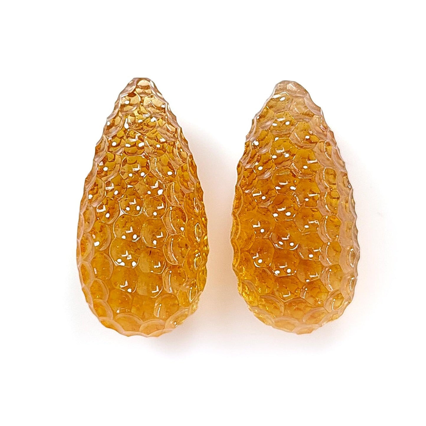 Citrine Gemstone Carving: 67.60cts Natural Untreated Unheated Yellow Citrine Hand Carved Teardrops Shape 28mm Pair November Birthstone