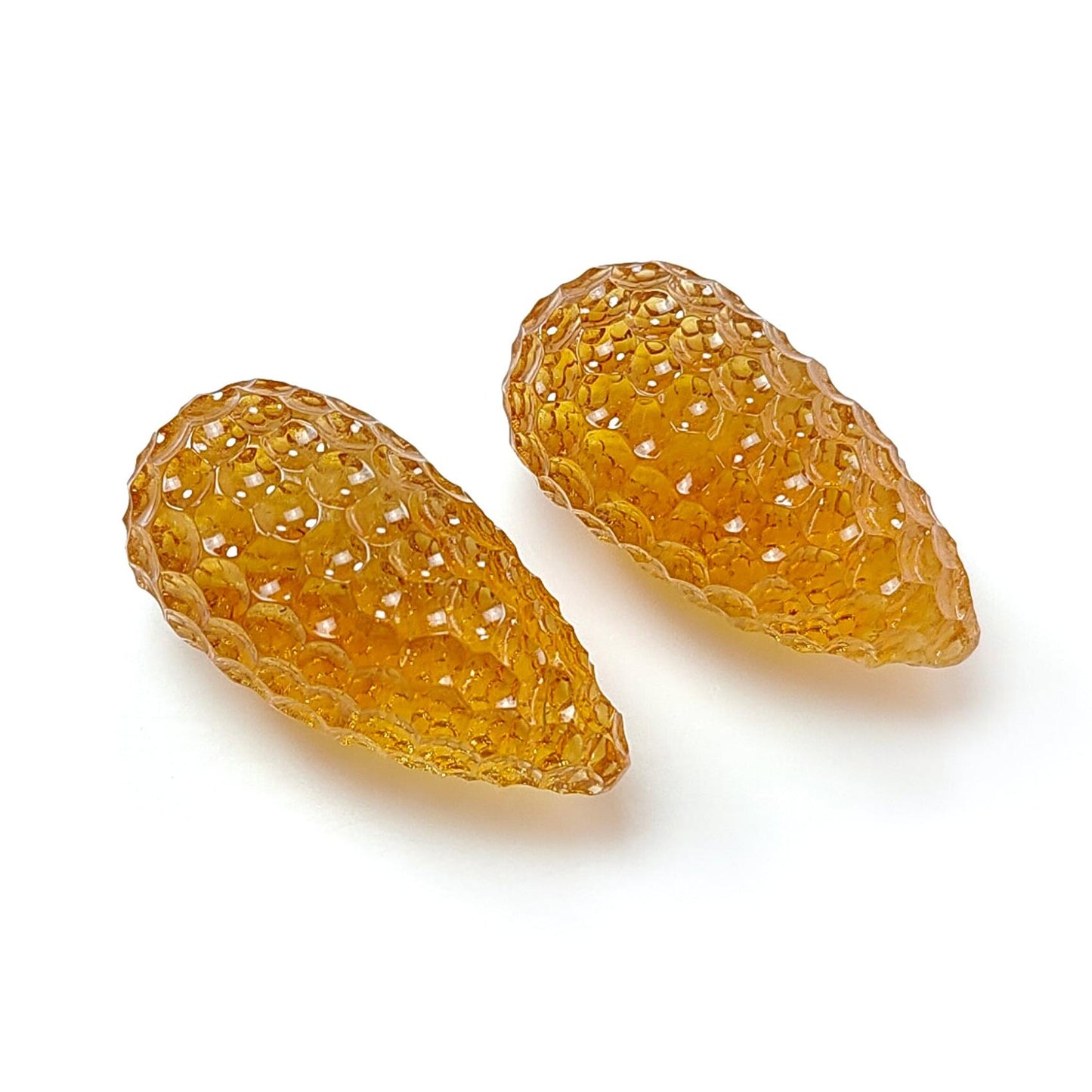 Citrine Gemstone Carving: 67.60cts Natural Untreated Unheated Yellow Citrine Hand Carved Teardrops Shape 28mm Pair November Birthstone