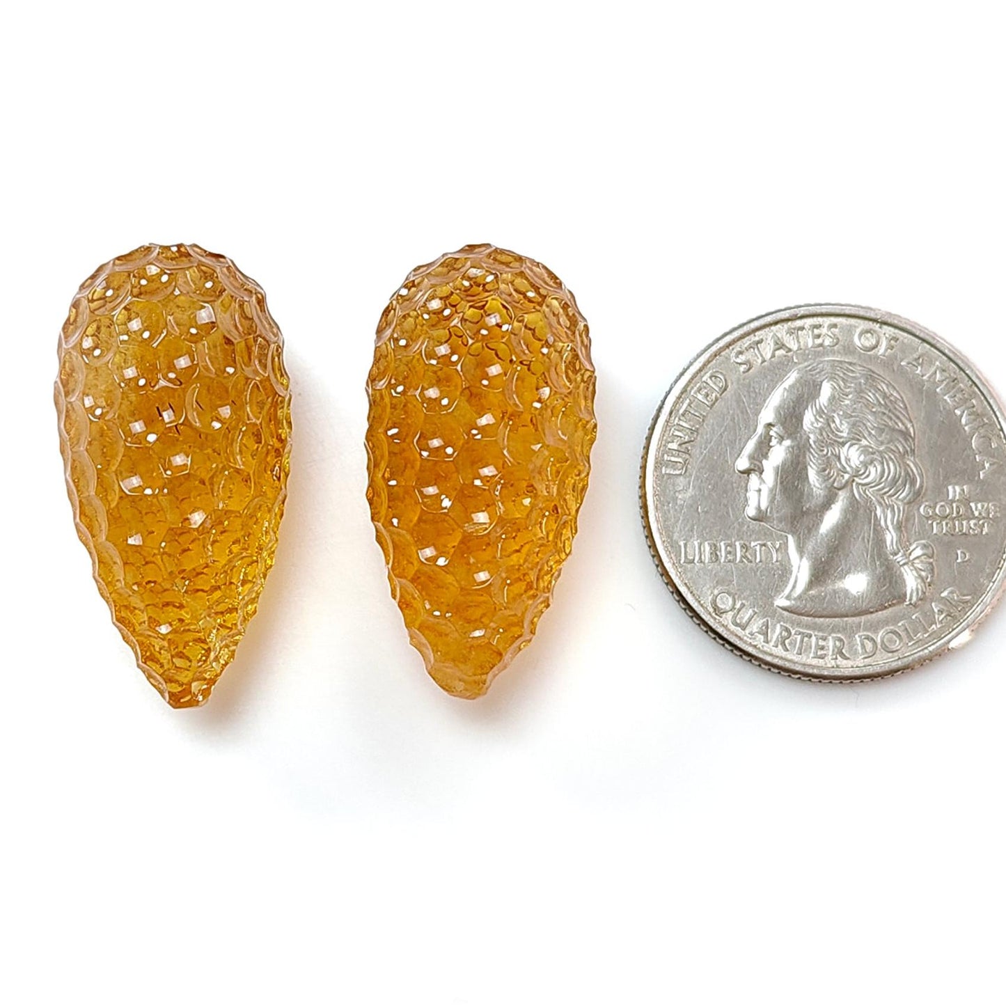 Citrine Gemstone Carving: 67.60cts Natural Untreated Unheated Yellow Citrine Hand Carved Teardrops Shape 28mm Pair November Birthstone