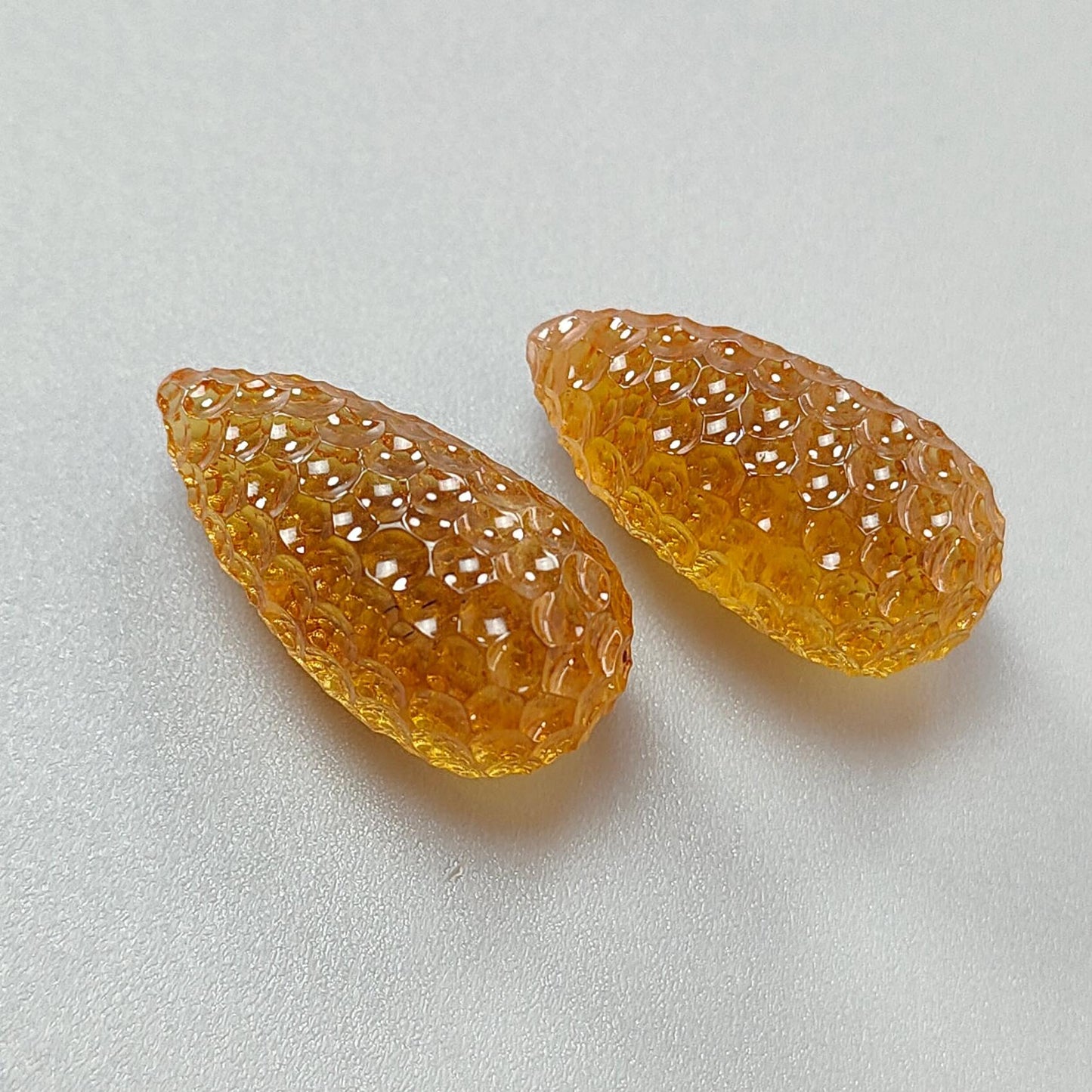 Citrine Gemstone Carving: 67.60cts Natural Untreated Unheated Yellow Citrine Hand Carved Teardrops Shape 28mm Pair November Birthstone
