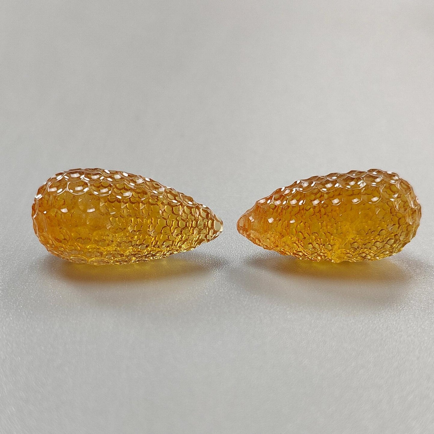 Citrine Gemstone Carving: 67.60cts Natural Untreated Unheated Yellow Citrine Hand Carved Teardrops Shape 28mm Pair November Birthstone