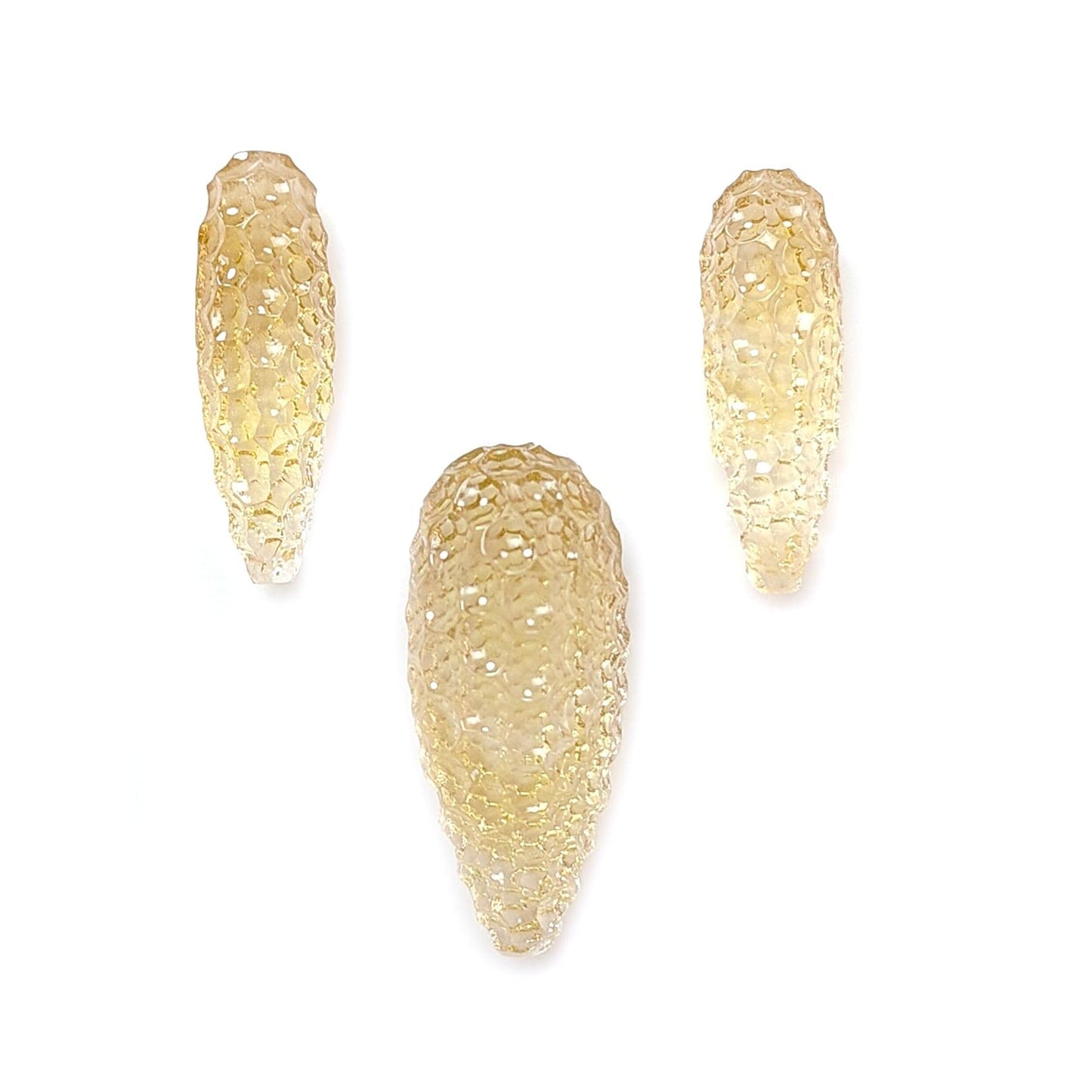 Citrine Gemstone Carving: 42.40cts Natural Untreated Yellow Citrine Hand Carved Teardrops Shape 23mm - 28mm 3pcs Set November Birthstone