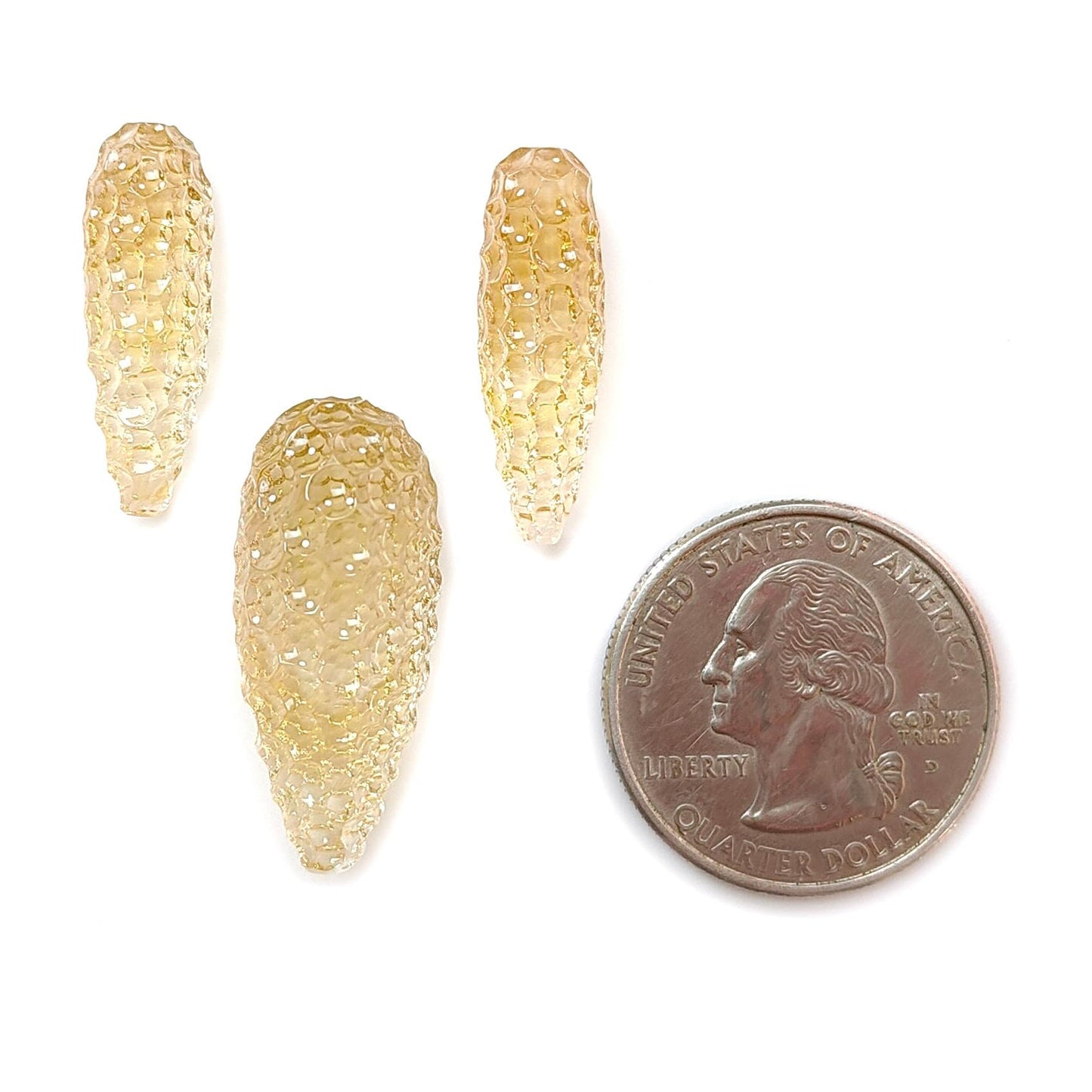 Citrine Gemstone Carving: 42.40cts Natural Untreated Yellow Citrine Hand Carved Teardrops Shape 23mm - 28mm 3pcs Set November Birthstone