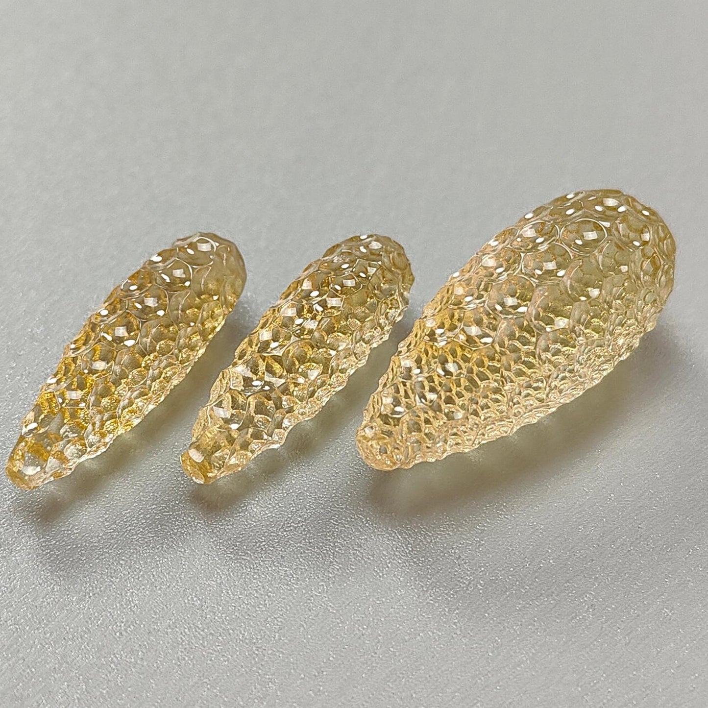 Citrine Gemstone Carving: 42.40cts Natural Untreated Yellow Citrine Hand Carved Teardrops Shape 23mm - 28mm 3pcs Set November Birthstone