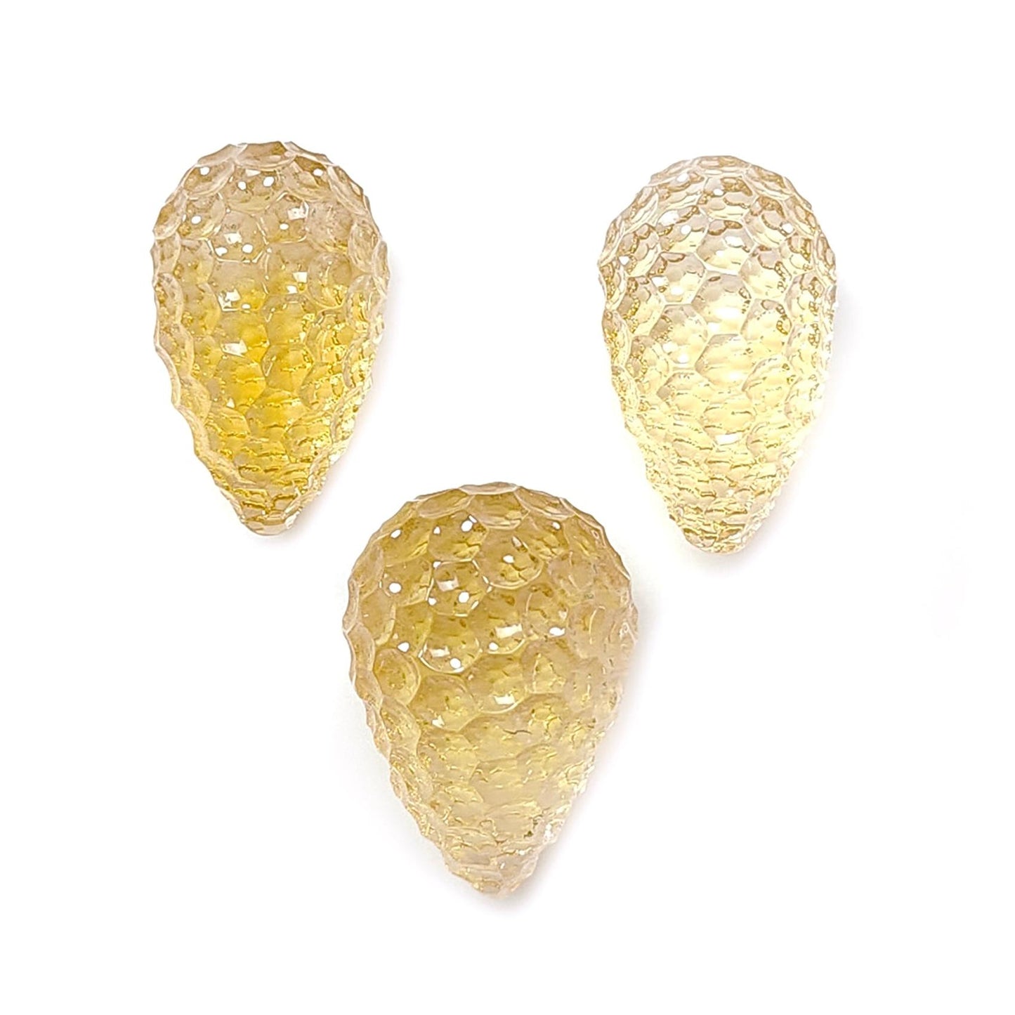 Citrine Gemstone Carving: 64.60cts Natural Untreated Yellow Citrine Hand Carved Teardrops Shape 21mm - 22mm 3pcs Set November Birthstone