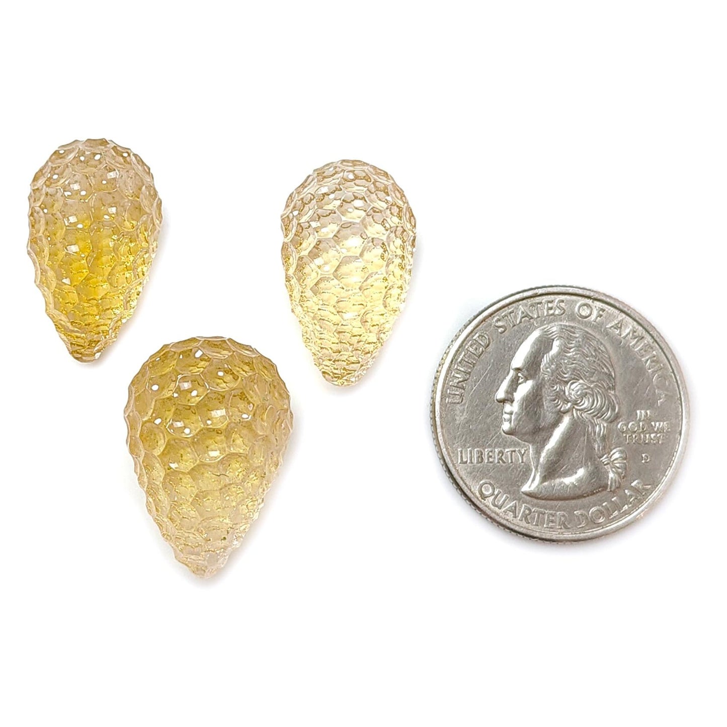 Citrine Gemstone Carving: 64.60cts Natural Untreated Yellow Citrine Hand Carved Teardrops Shape 21mm - 22mm 3pcs Set November Birthstone