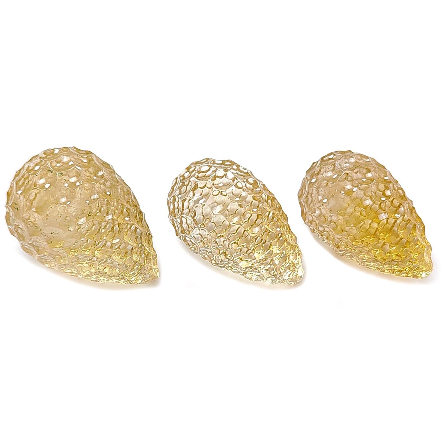 Citrine Gemstone Carving: 64.60cts Natural Untreated Yellow Citrine Hand Carved Teardrops Shape 21mm - 22mm 3pcs Set November Birthstone