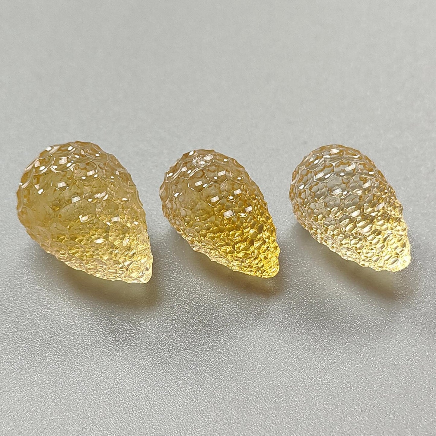 Citrine Gemstone Carving: 64.60cts Natural Untreated Yellow Citrine Hand Carved Teardrops Shape 21mm - 22mm 3pcs Set November Birthstone