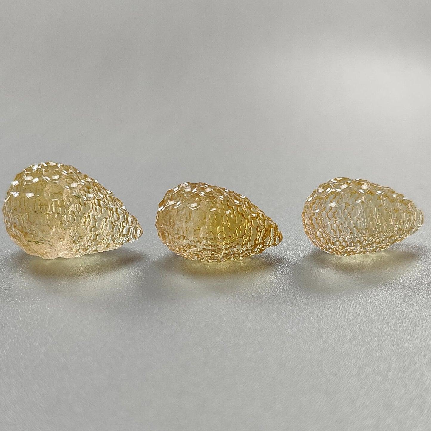 Citrine Gemstone Carving: 64.60cts Natural Untreated Yellow Citrine Hand Carved Teardrops Shape 21mm - 22mm 3pcs Set November Birthstone