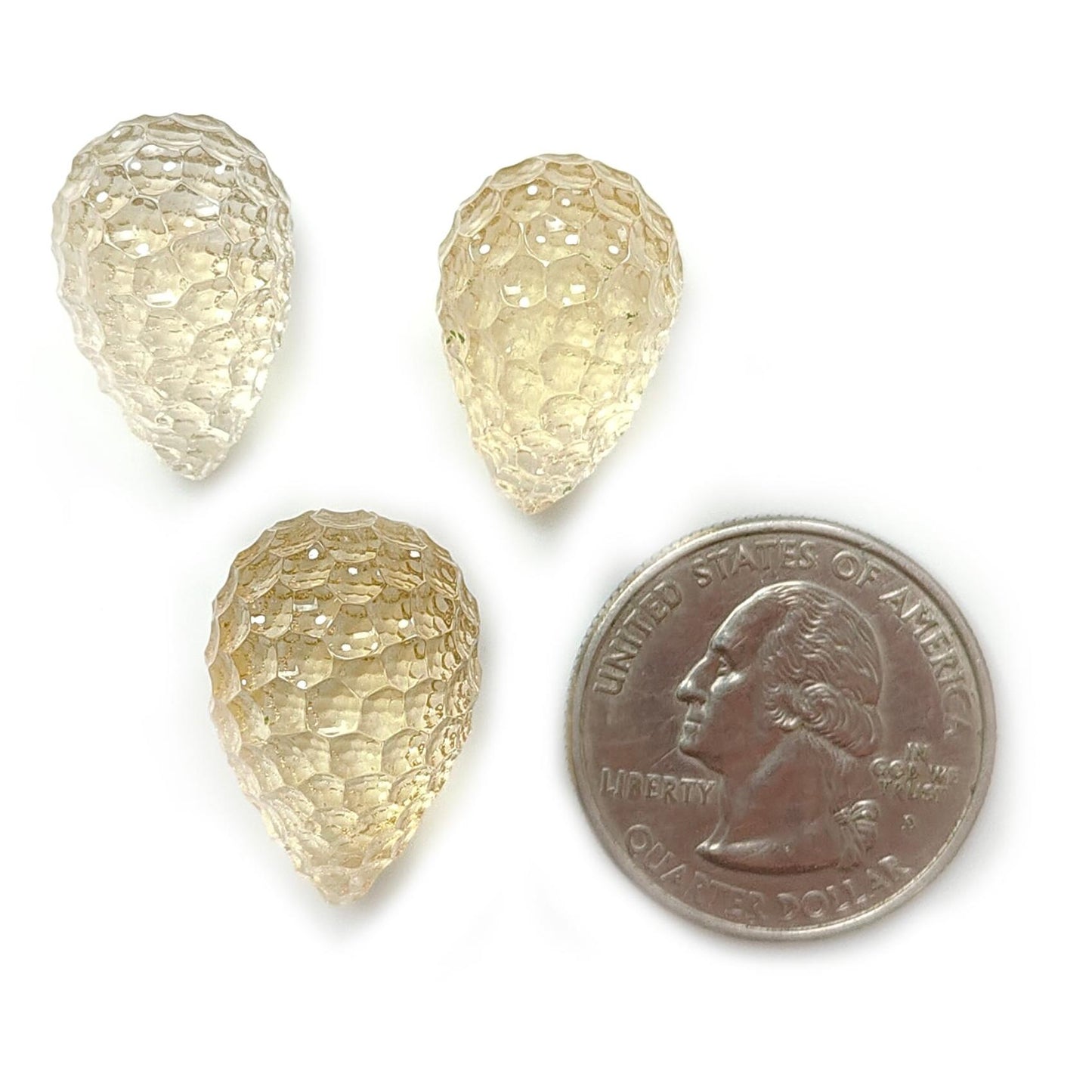 Citrine Gemstone Carving: 66.90cts Natural Untreated Yellow Citrine Hand Carved Teardrops Shape 20mm - 23mm 3pcs Set November Birthstone