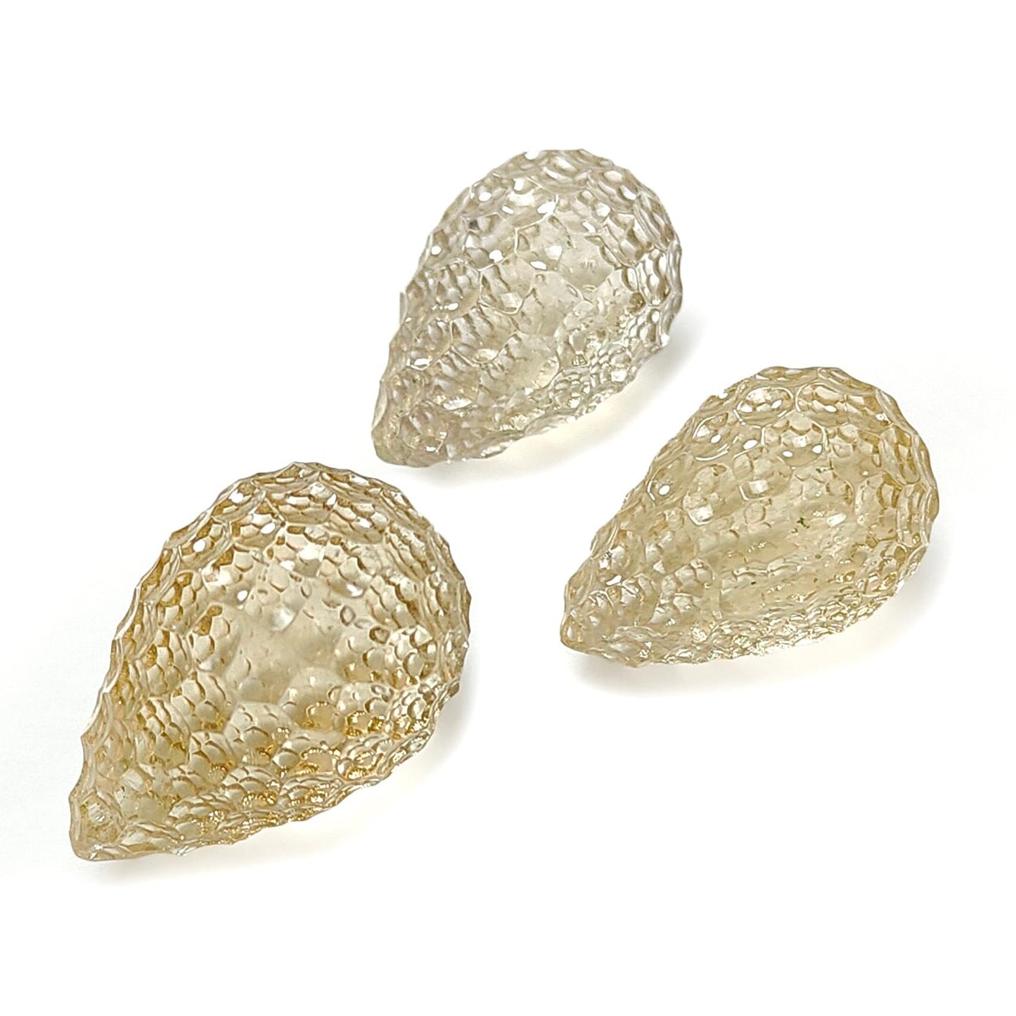 Citrine Gemstone Carving: 66.90cts Natural Untreated Yellow Citrine Hand Carved Teardrops Shape 20mm - 23mm 3pcs Set November Birthstone