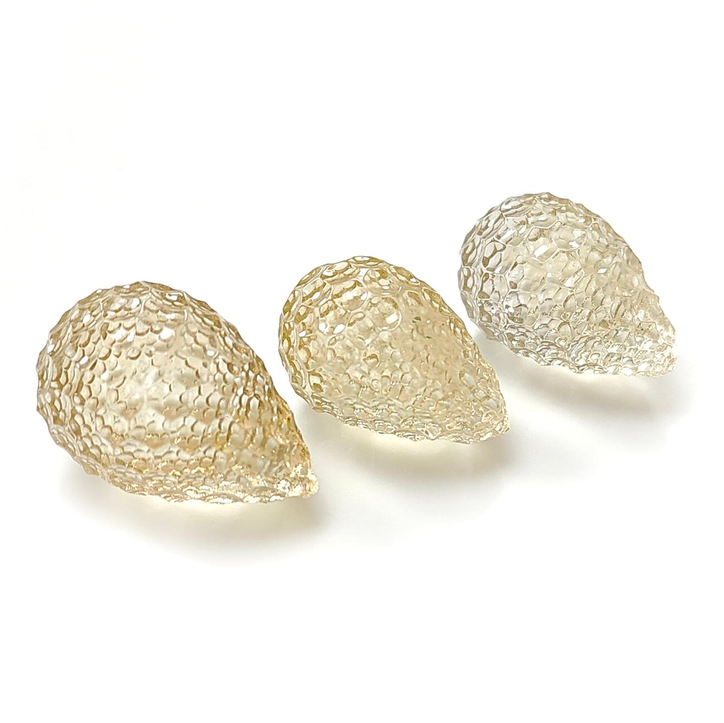 Citrine Gemstone Carving: 66.90cts Natural Untreated Yellow Citrine Hand Carved Teardrops Shape 20mm - 23mm 3pcs Set November Birthstone