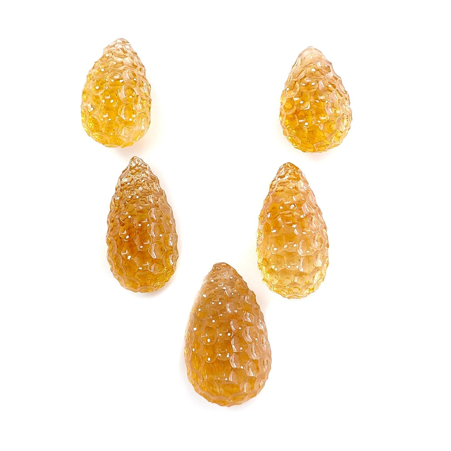 Citrine Gemstone Carving: 93.50cts Natural Untreated Yellow Citrine Hand Carved Teardrops Shape 18mm - 24mm 5pcs Set November Birthstone
