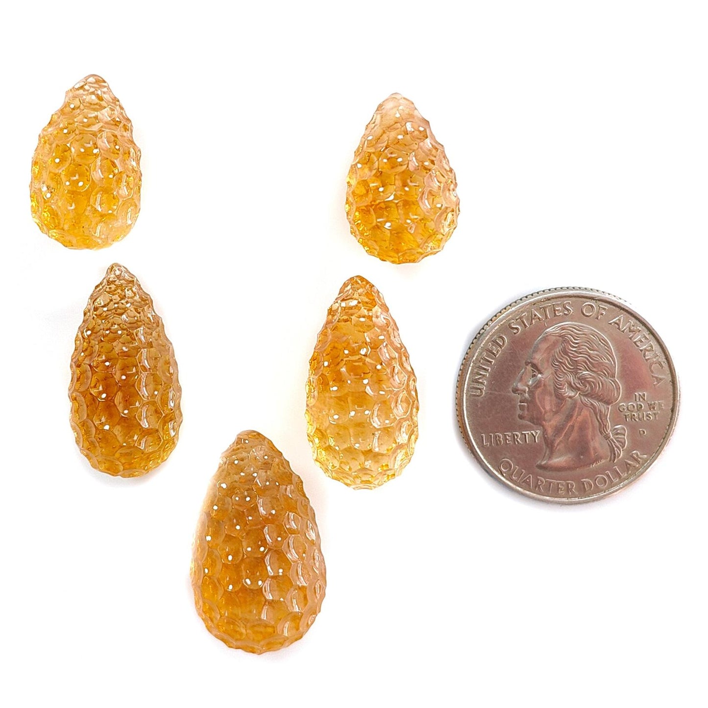Citrine Gemstone Carving: 93.50cts Natural Untreated Yellow Citrine Hand Carved Teardrops Shape 18mm - 24mm 5pcs Set November Birthstone