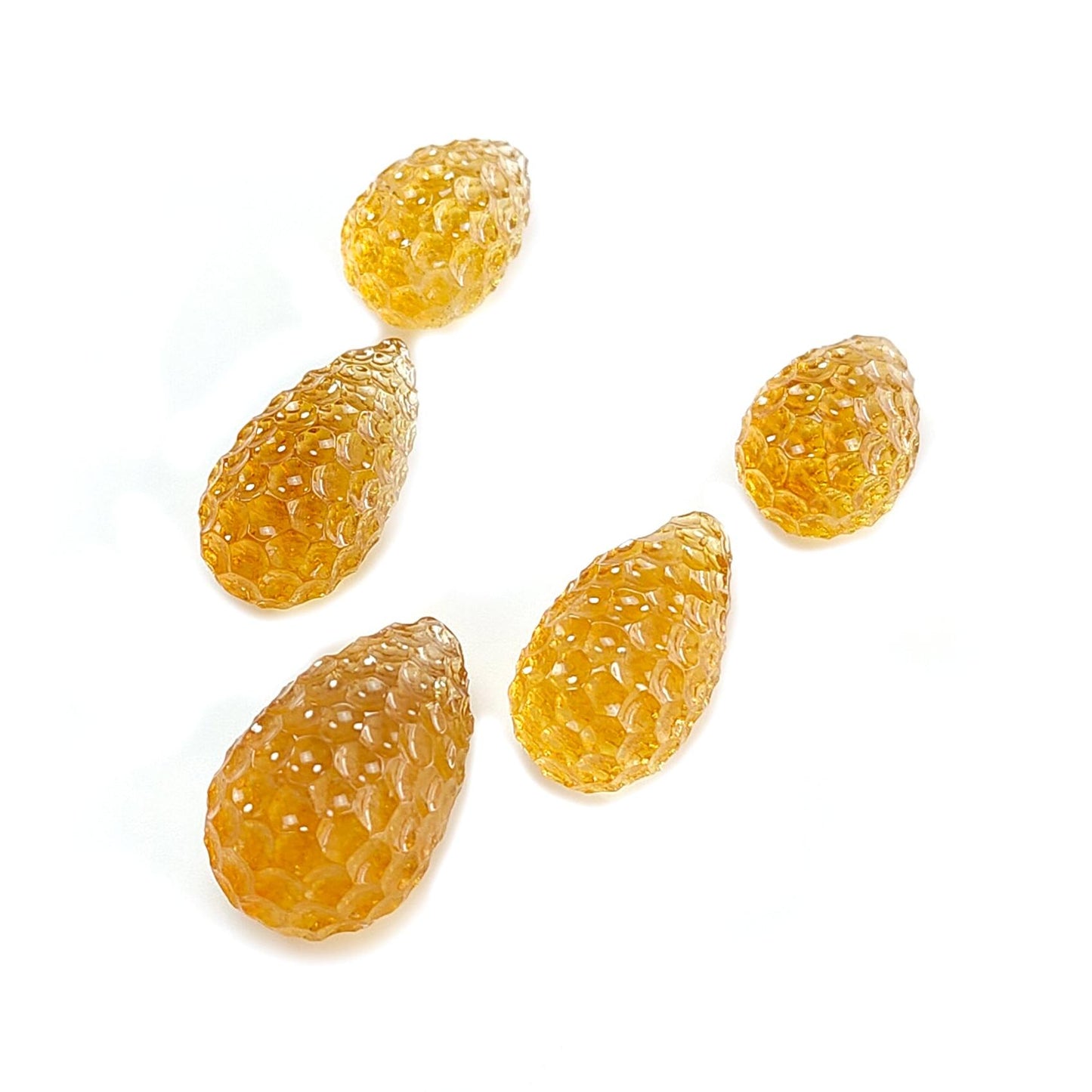 Citrine Gemstone Carving: 93.50cts Natural Untreated Yellow Citrine Hand Carved Teardrops Shape 18mm - 24mm 5pcs Set November Birthstone