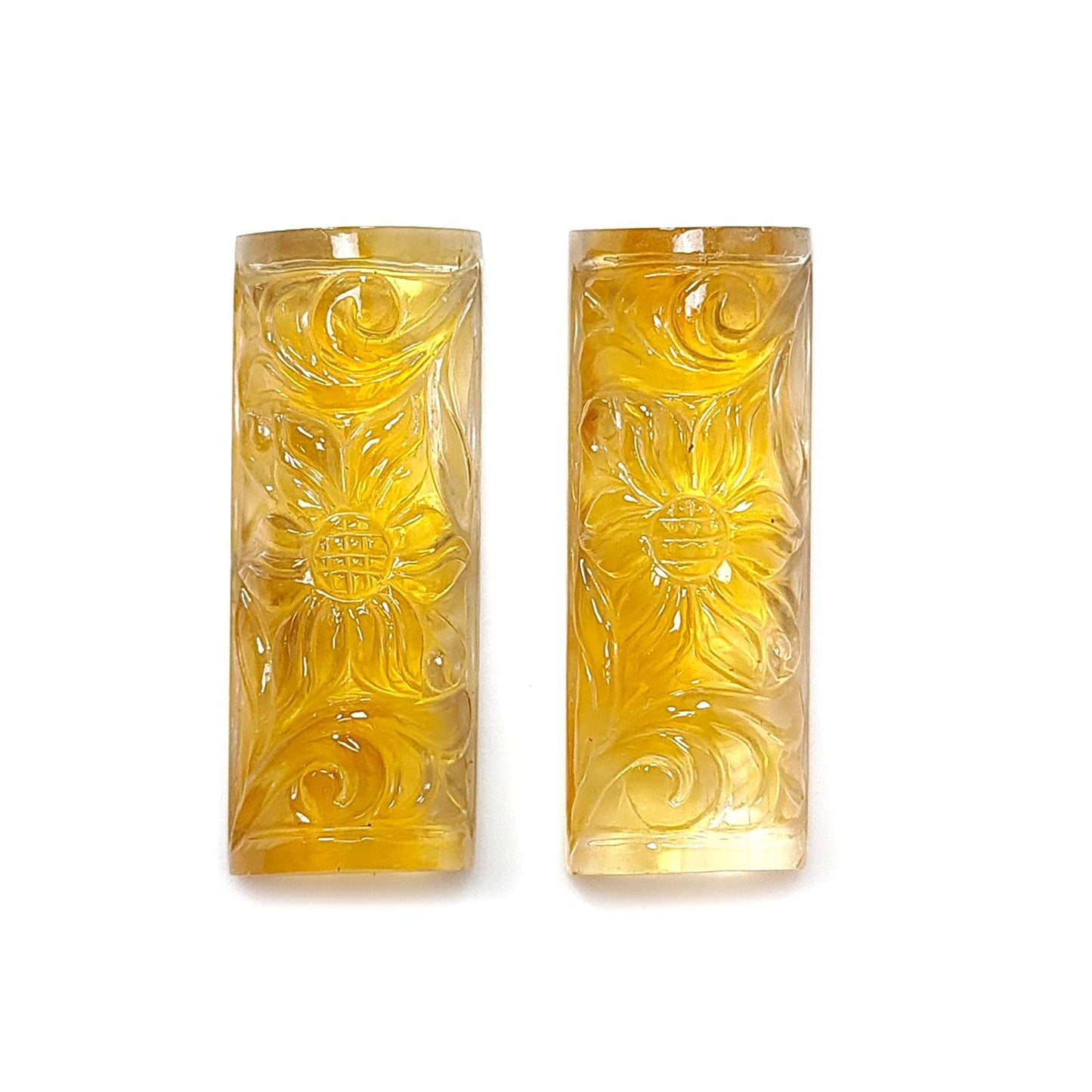 Citrine Gemstone Carving: 49.30cts Natural Untreated Yellow Citrine Hand Carved Baguette Shape 32*12mm Pair for Jewelry November Birthstone