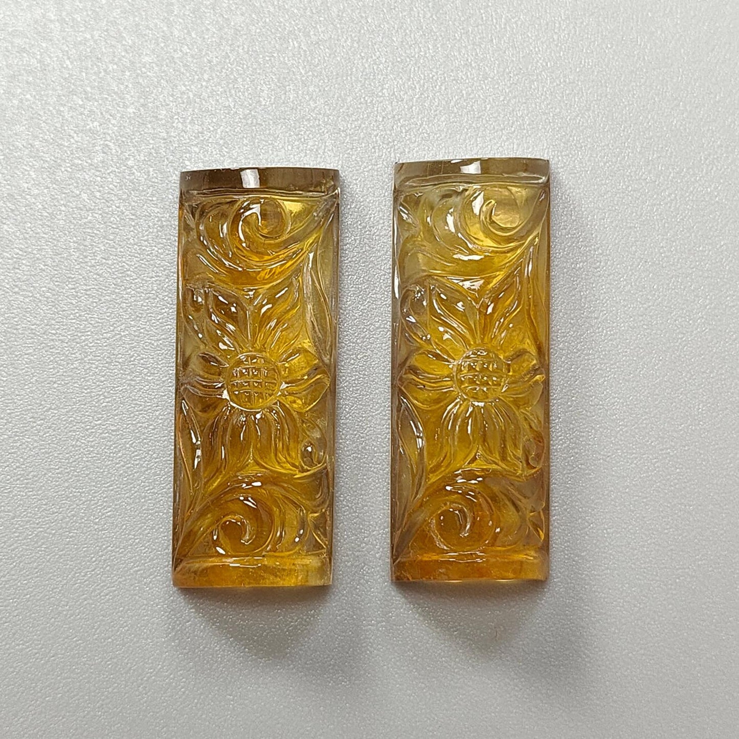 Citrine Gemstone Carving: 49.30cts Natural Untreated Yellow Citrine Hand Carved Baguette Shape 32*12mm Pair for Jewelry November Birthstone