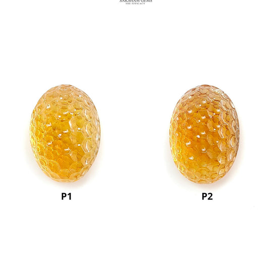 Citrine Gemstone Carving: Natural Untreated Unheated Yellow Citrine Hand Carved Oval Shape 1pc For Jewelry