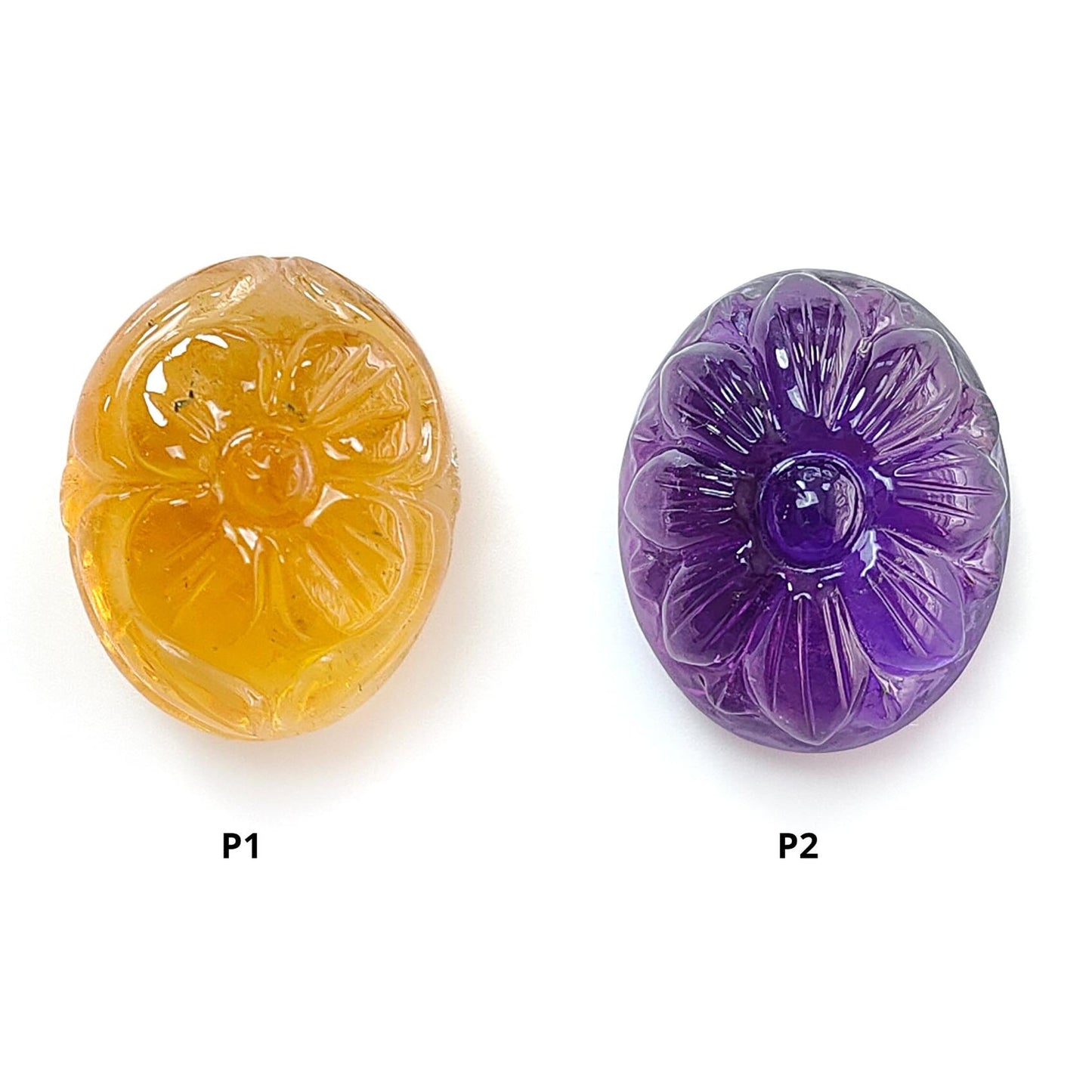 Citrine & Amethyst Quartz Gemstone Carving: Natural Untreated Unheated Yellow Citrine Purple Amethyst Hand Carved Oval Shape 1pc For Jewelry