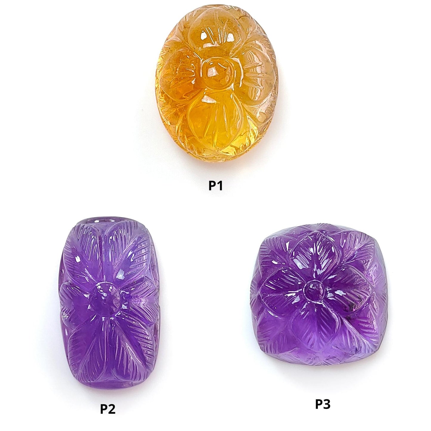 Citrine & Amethyst Quartz Gemstone Carving: Natural Untreated Yellow Citrine Purple Amethyst Hand Carved Oval Cushion Shape 1pc For Jewelry