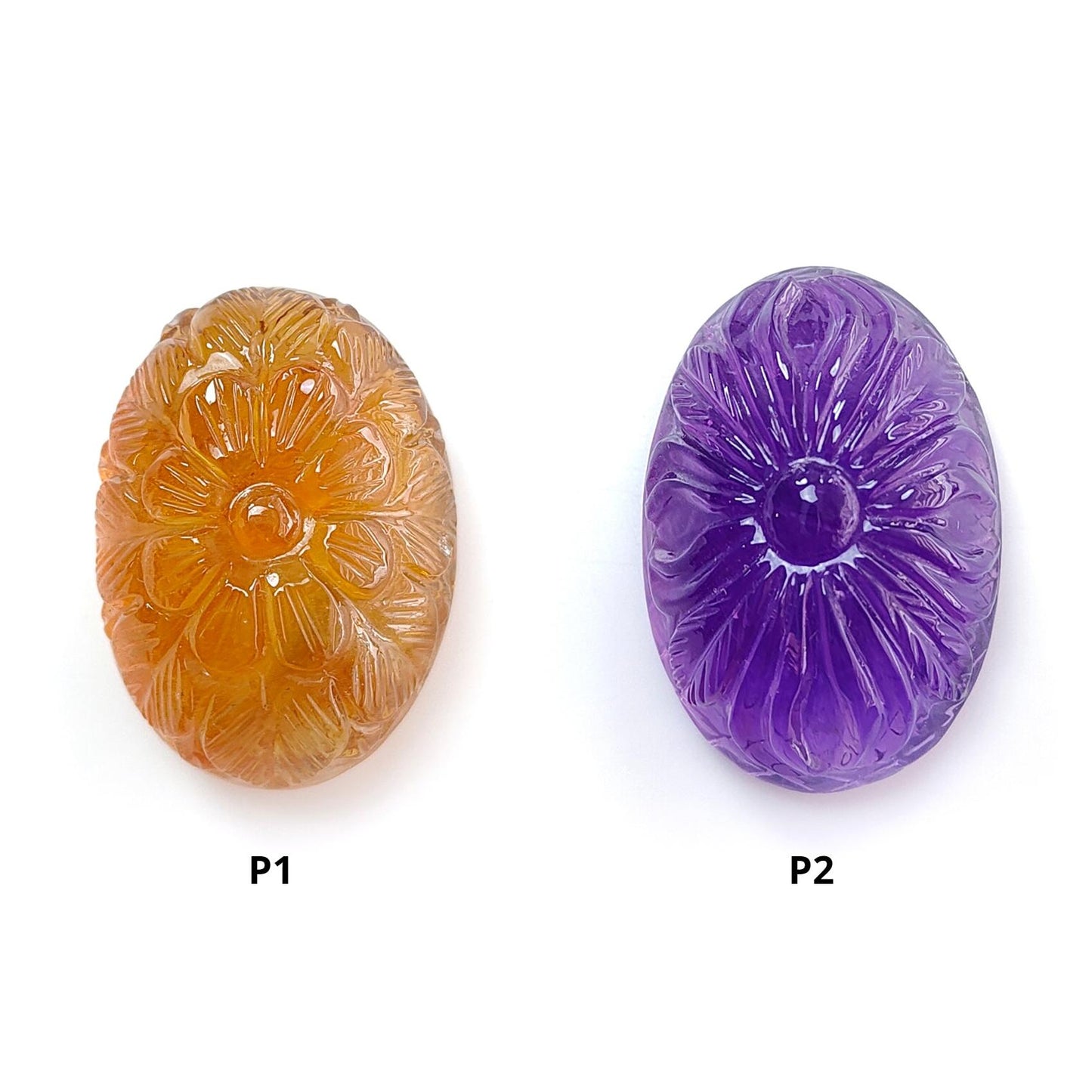 Citrine & Amethyst Quartz Gemstone Carving: Natural Untreated Unheated Yellow Citrine Purple Amethyst Hand Carved Oval Shape 1pc For Jewelry