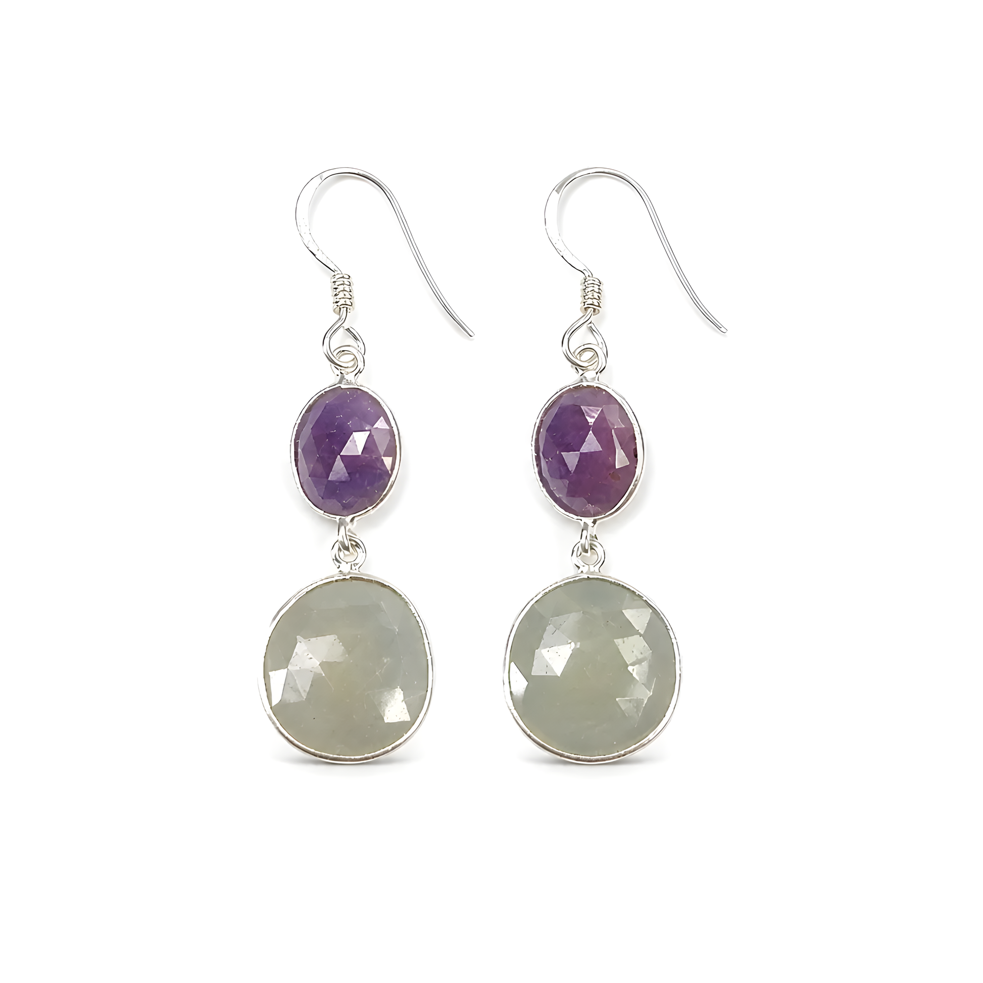 Multi Sapphire Gemstone Silver Earring