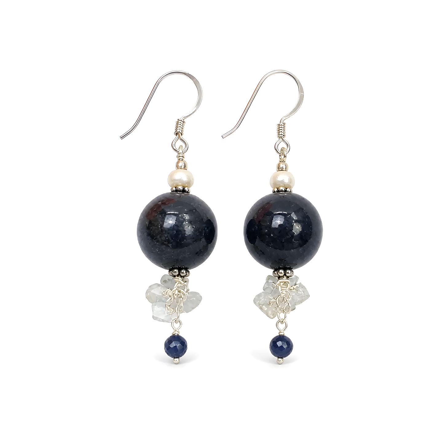 Sapphire, Emerald Gemstone Silver Earring