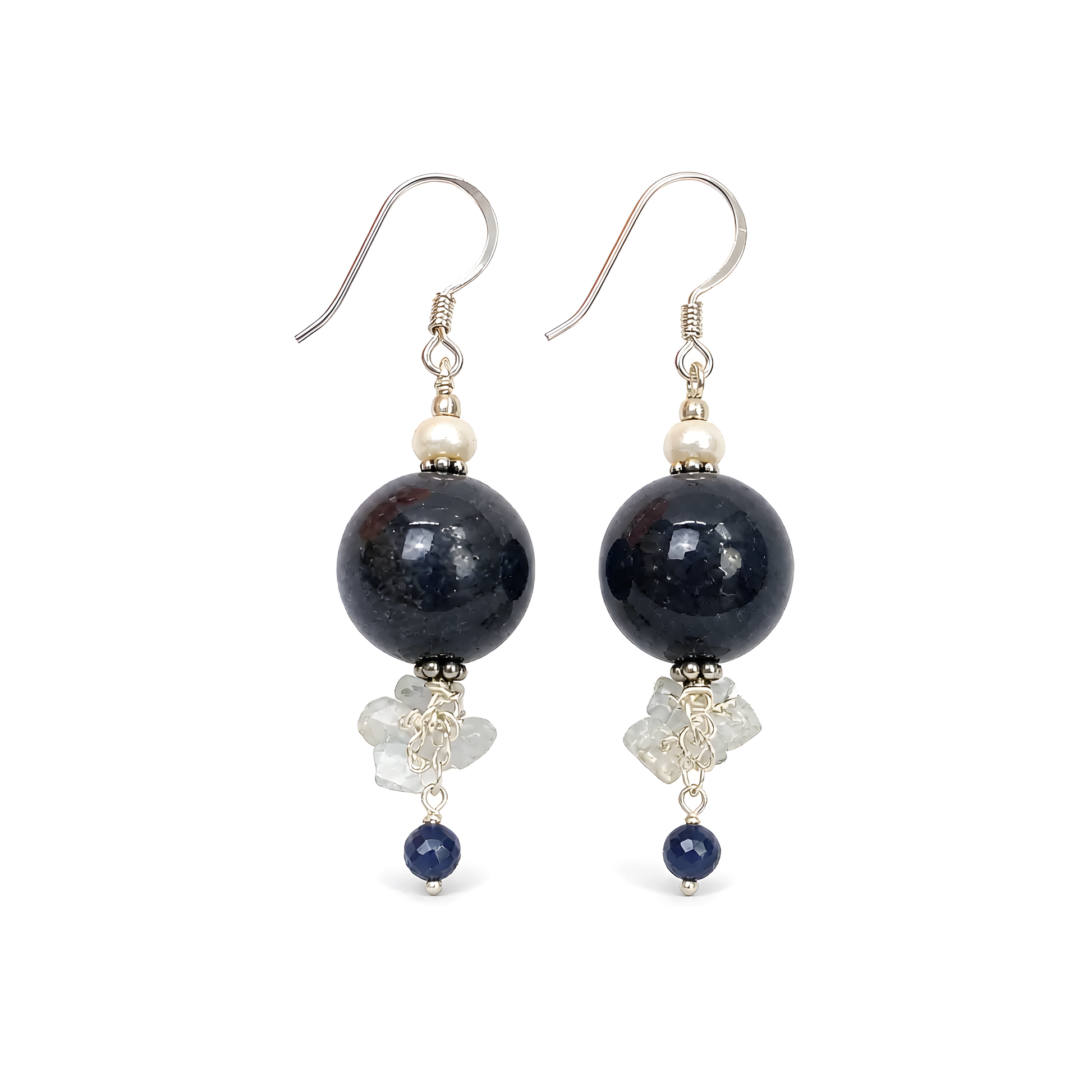 Sapphire, Emerald Gemstone Silver Earring