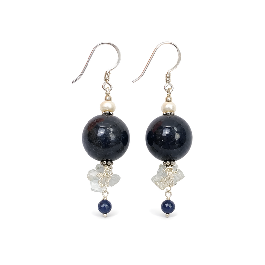 Sapphire, Emerald Gemstone Silver Earring