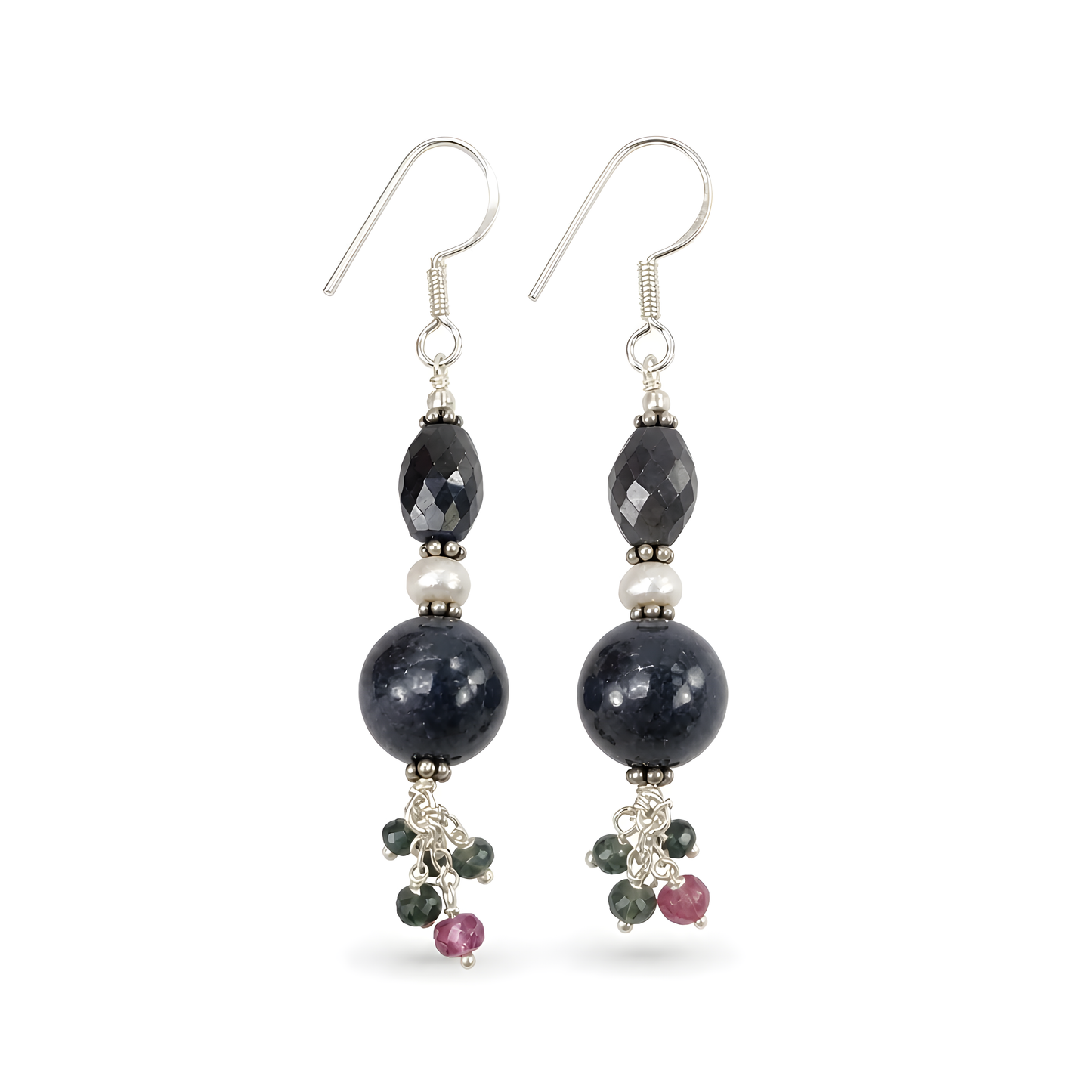 Multi Sapphire Gemstone Silver Earring
