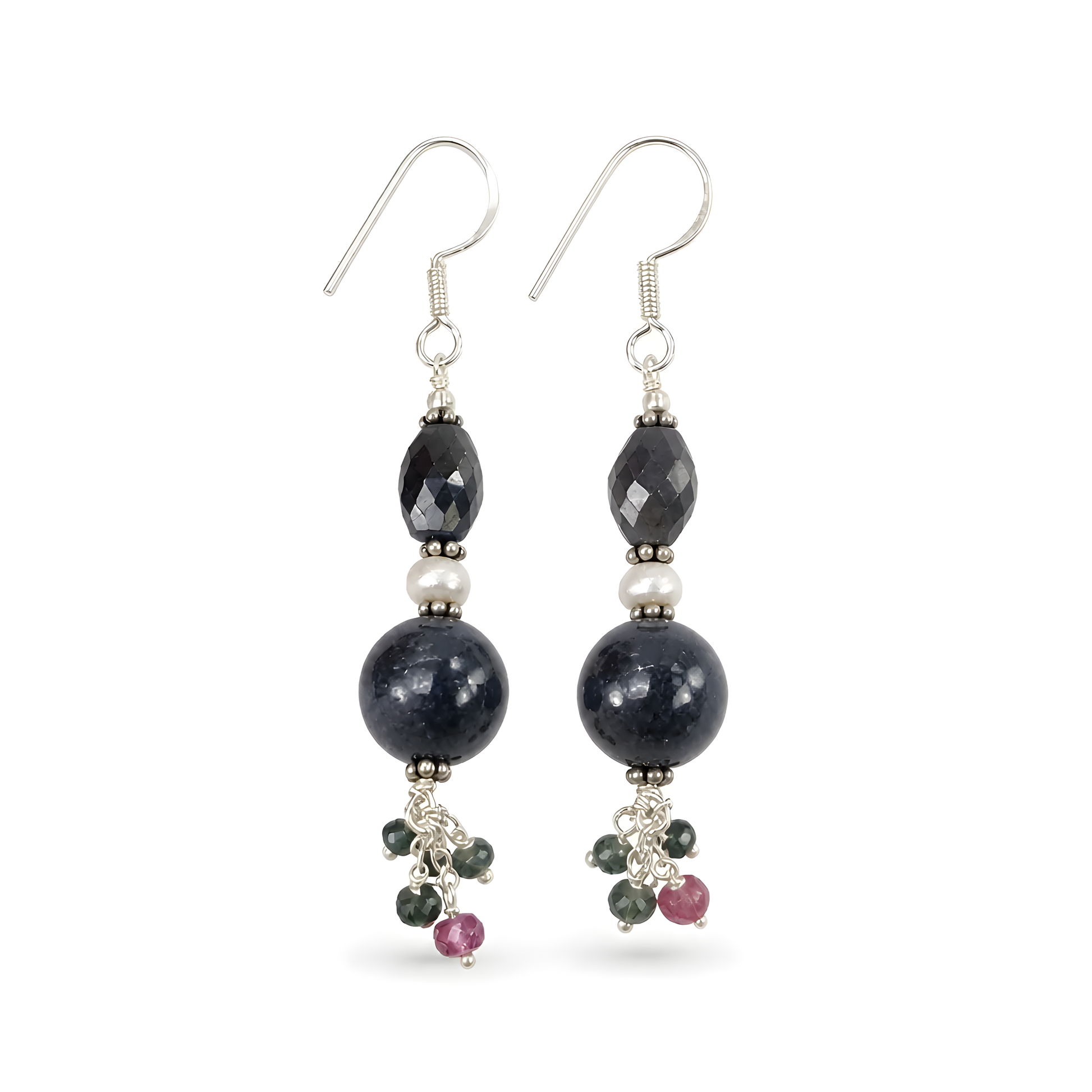 Multi Sapphire Gemstone Silver Earring