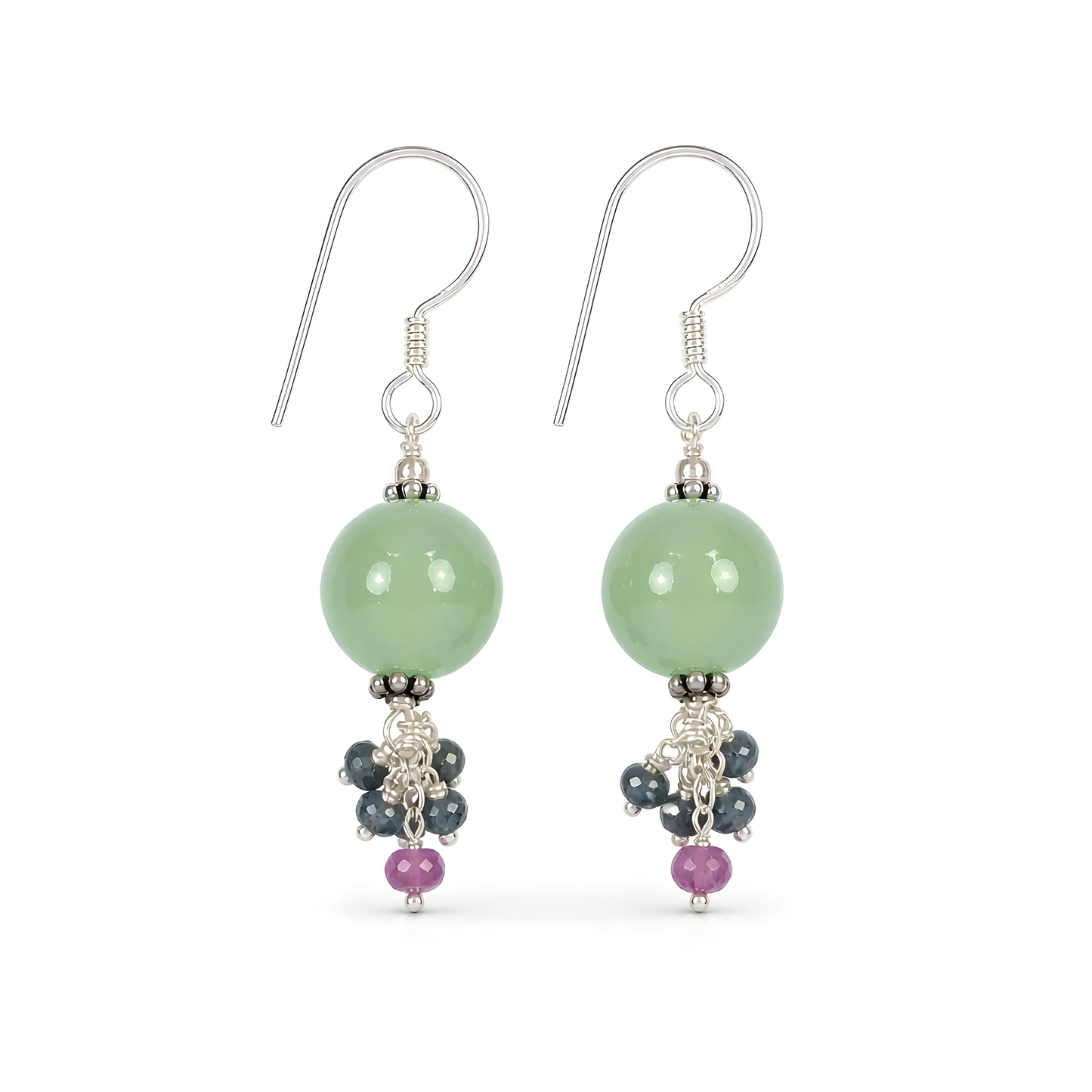 Serpentine, Sapphire GEmstone Silver Earring