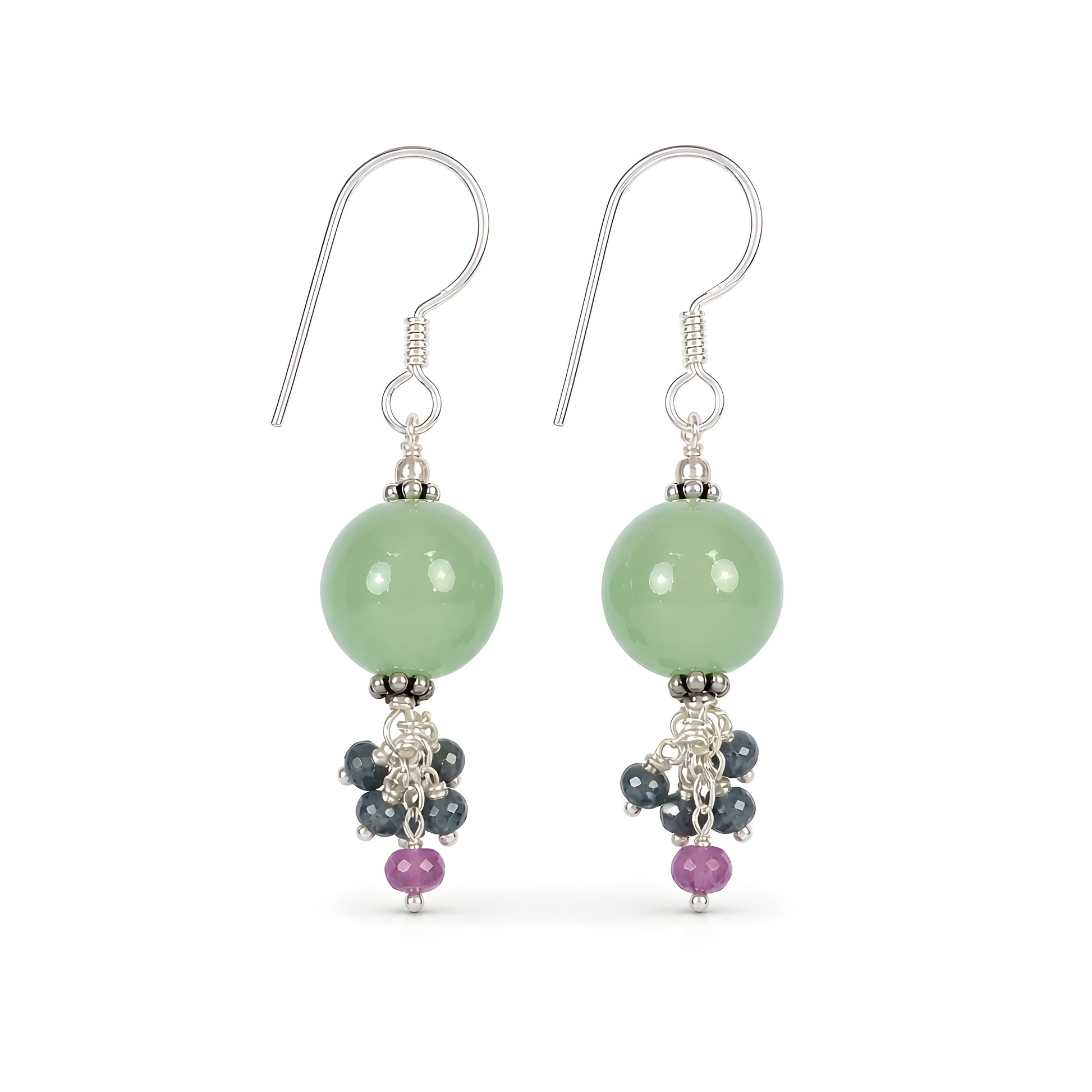 Serpentine, Sapphire GEmstone Silver Earring