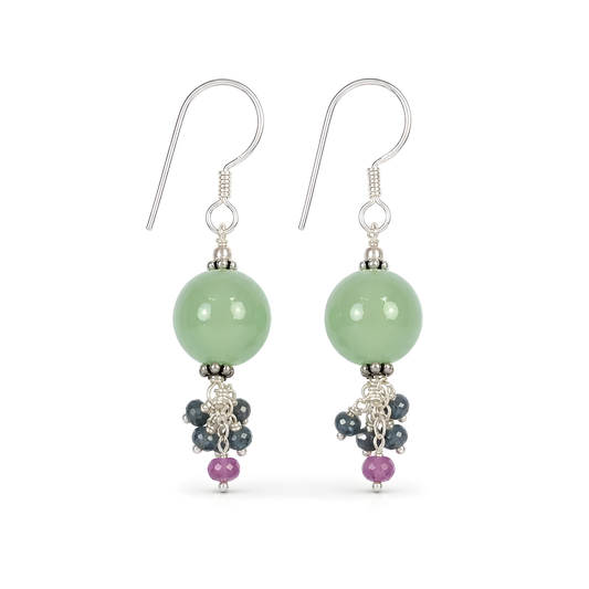 Serpentine, Sapphire GEmstone Silver Earring