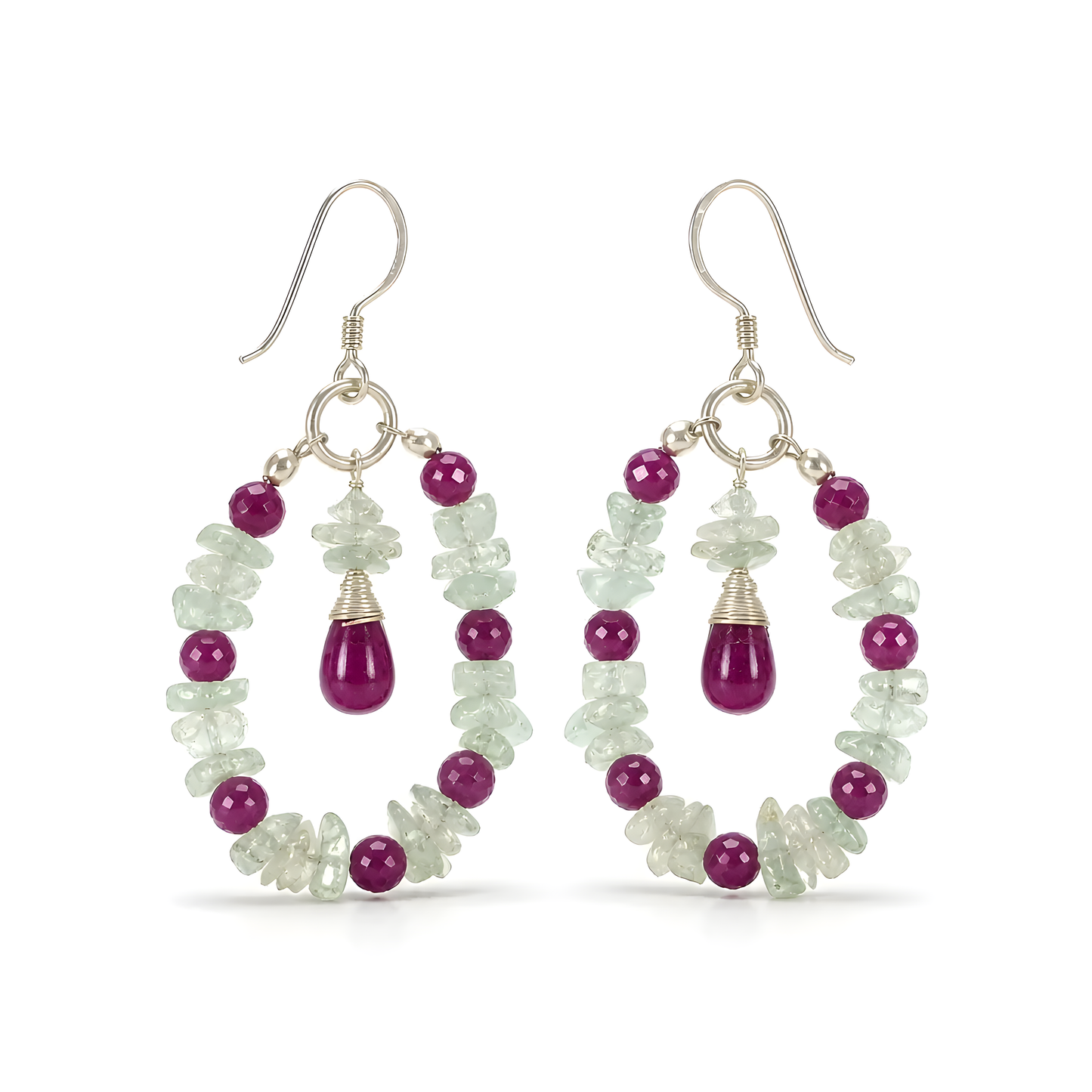 Ruby, Emerald Gemstone Silver Earring