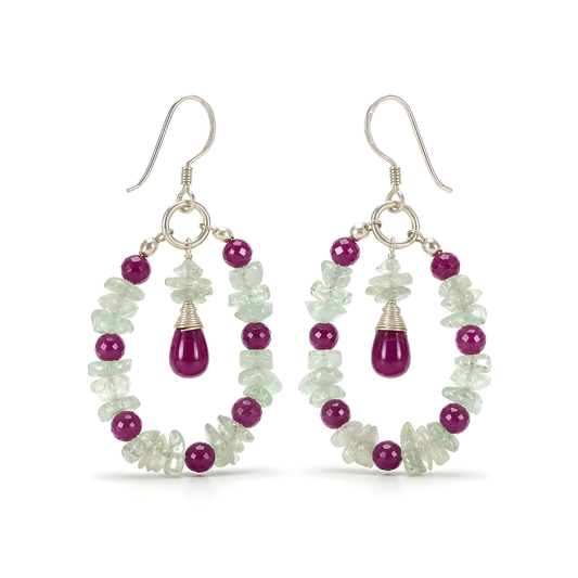 Ruby, Emerald Gemstone Silver Earring