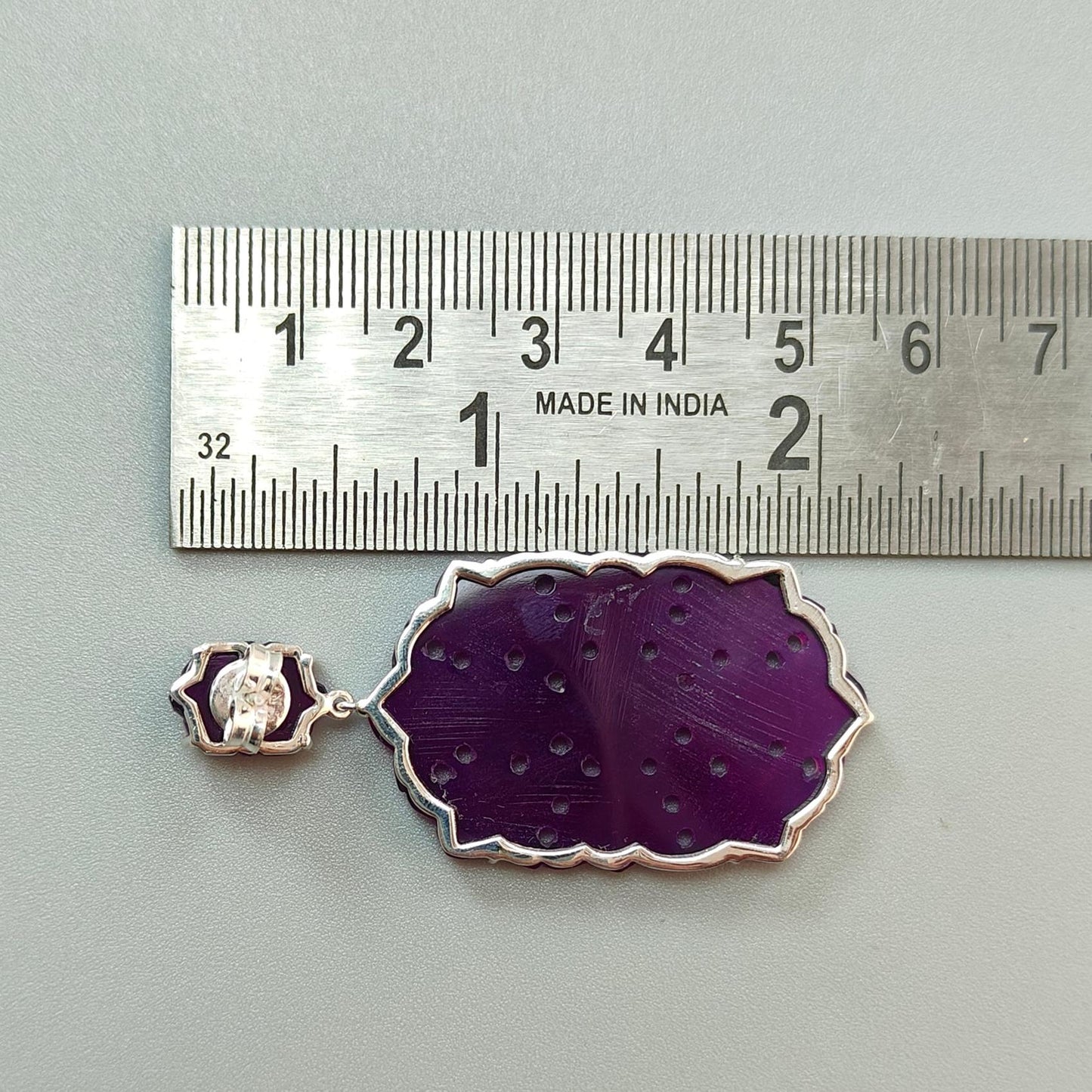 Purple Onyx Carving Silver Earring: 13.98gms Natural Onyx Hand Carved Hexagon Shape 925 Sterling Silver Prong Set Push Back Stud Earring 2"