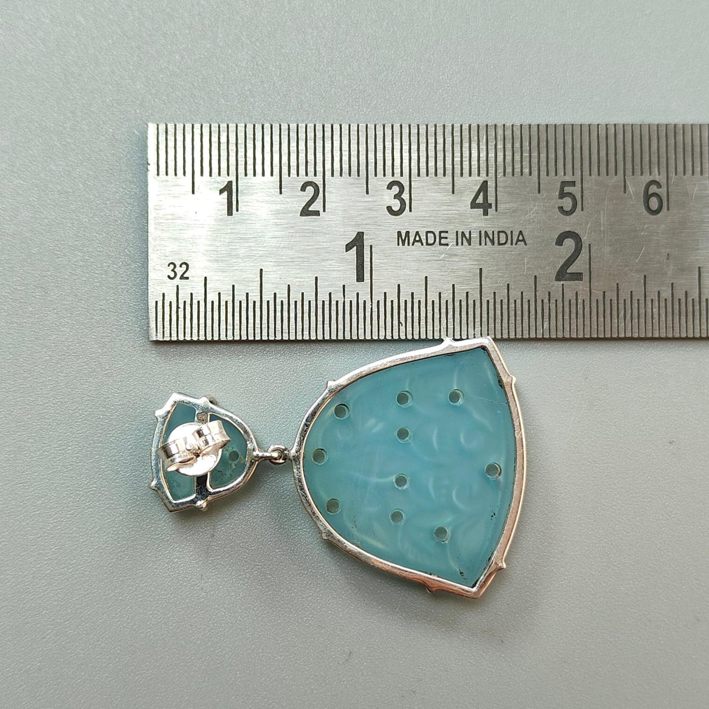 Blue Onyx Carving Silver Earring: 15.70gms Natural Onyx Hand Carved Fancy Shape 925 Sterling Silver Prong Set Push Back Stud Earring 1.50"