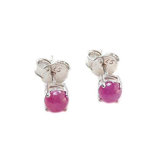 Ruby Plain Silver Earring: 1.61gms Natural Untreated Ruby Round Plain 925 Sterling Silver Prong Set Push Back Stud Earring 0.75"