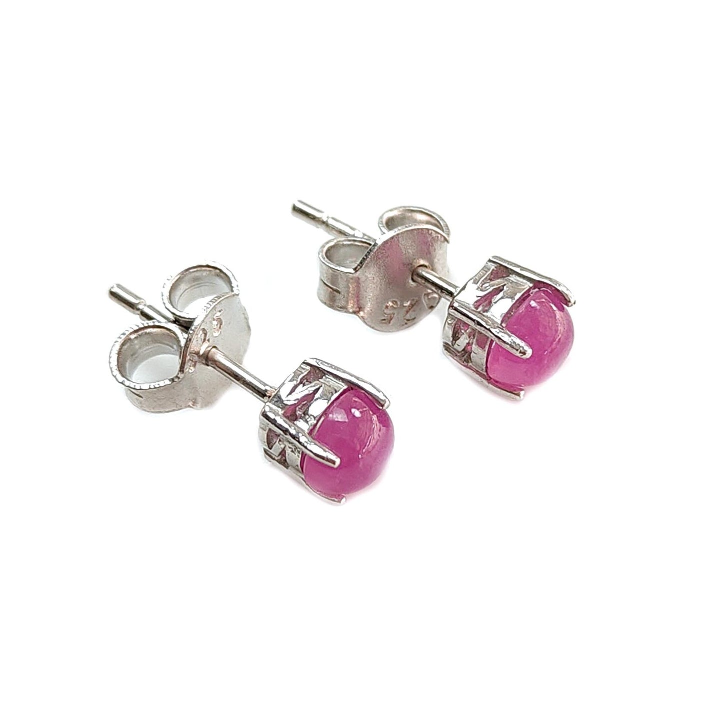 Ruby Plain Silver Earring: 1.69gms Natural Untreated Ruby Round Plain 925 Sterling Silver Prong Set Push Back Stud Earring 0.75"