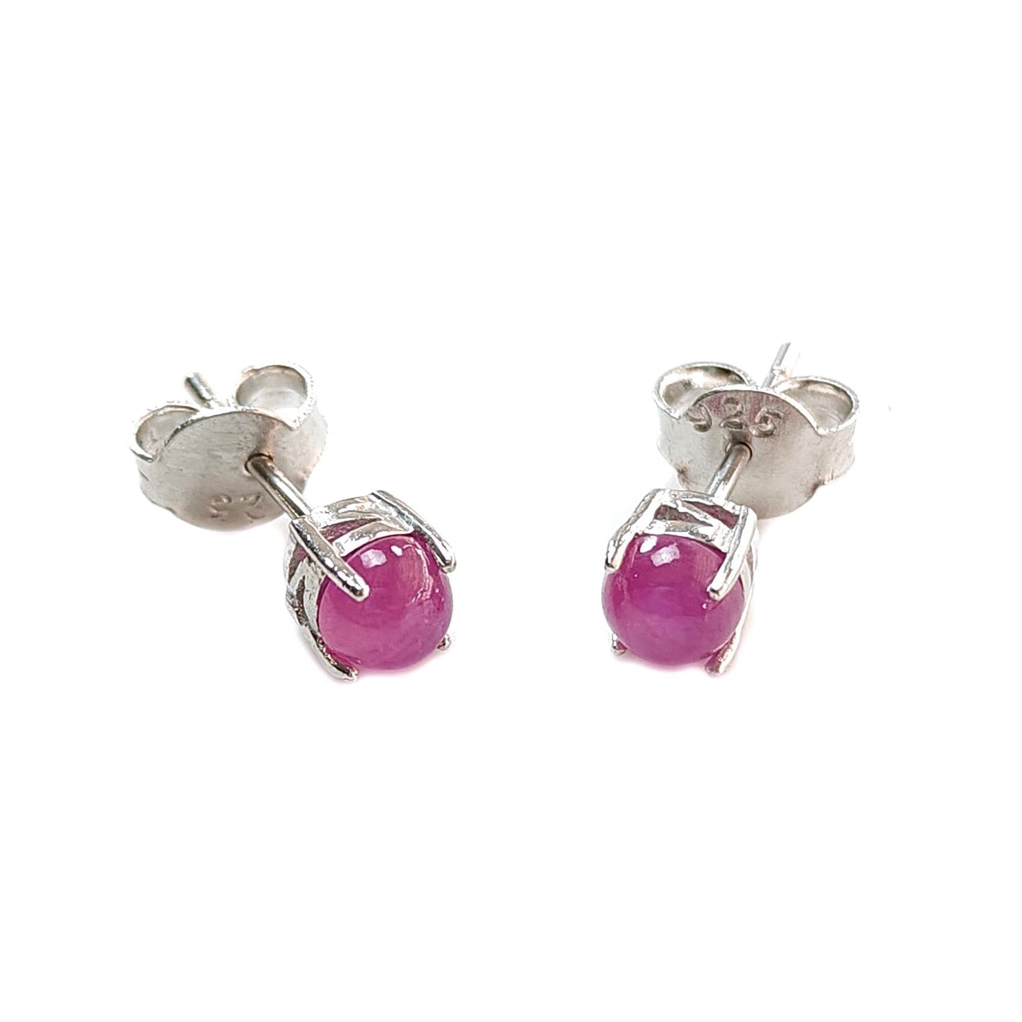 Ruby Plain Silver Earring: 1.69gms Natural Untreated Ruby Round Plain 925 Sterling Silver Prong Set Push Back Stud Earring 0.75"
