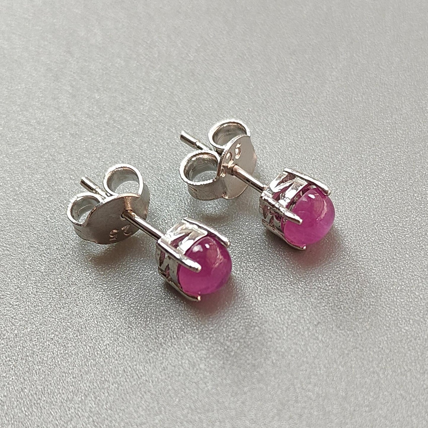 Ruby Plain Silver Earring: 1.69gms Natural Untreated Ruby Round Plain 925 Sterling Silver Prong Set Push Back Stud Earring 0.75"