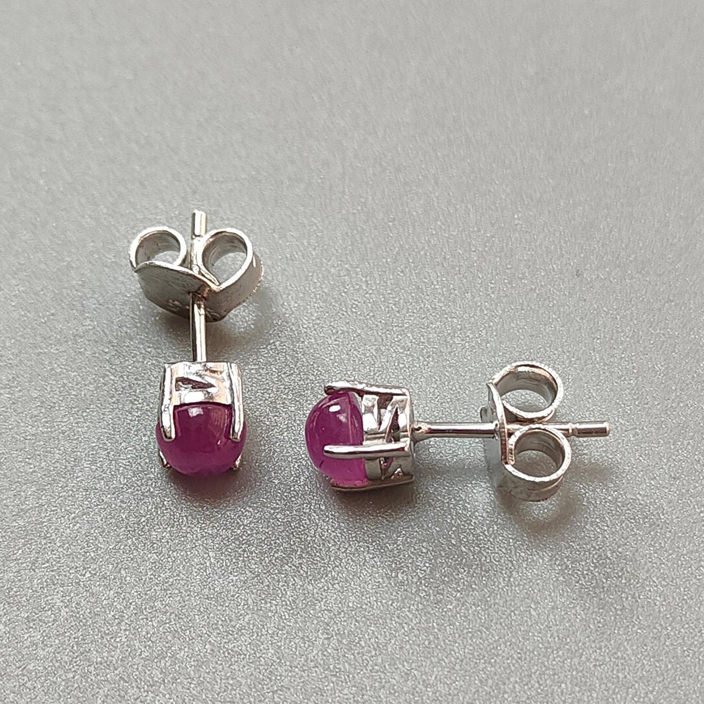 Ruby Plain Silver Earring: 1.69gms Natural Untreated Ruby Round Plain 925 Sterling Silver Prong Set Push Back Stud Earring 0.75"
