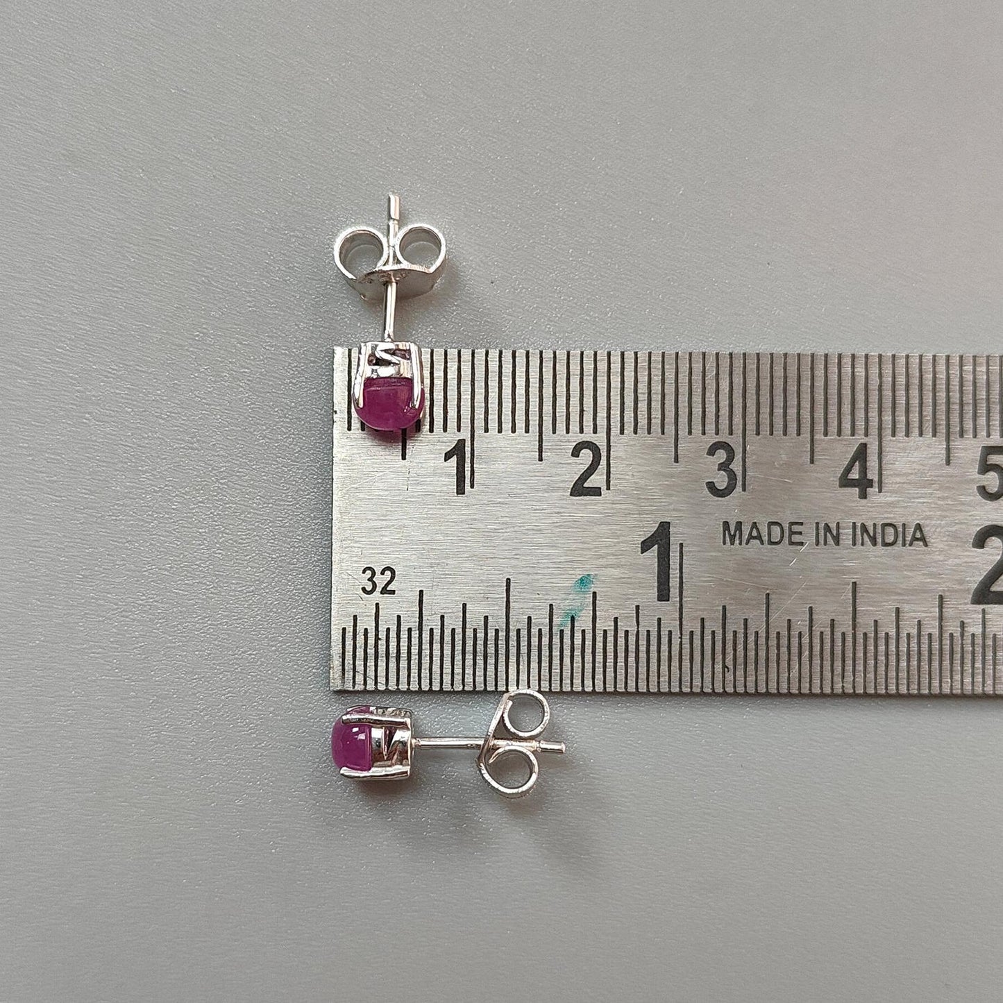 Ruby Plain Silver Earring: 1.69gms Natural Untreated Ruby Round Plain 925 Sterling Silver Prong Set Push Back Stud Earring 0.75"