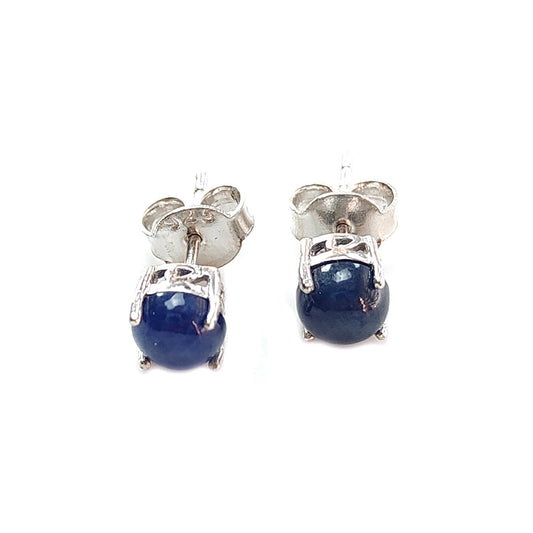 Blue Sapphire Plain Silver Earring: 1.91gms Natural Untreated Sapphire Round 925 Sterling Silver Prong Set Push Back Stud Earring 0.75"